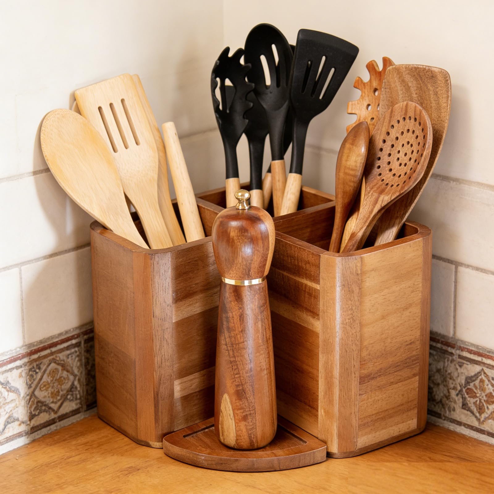 Farmhouse decor utensil holder for kitchen counter