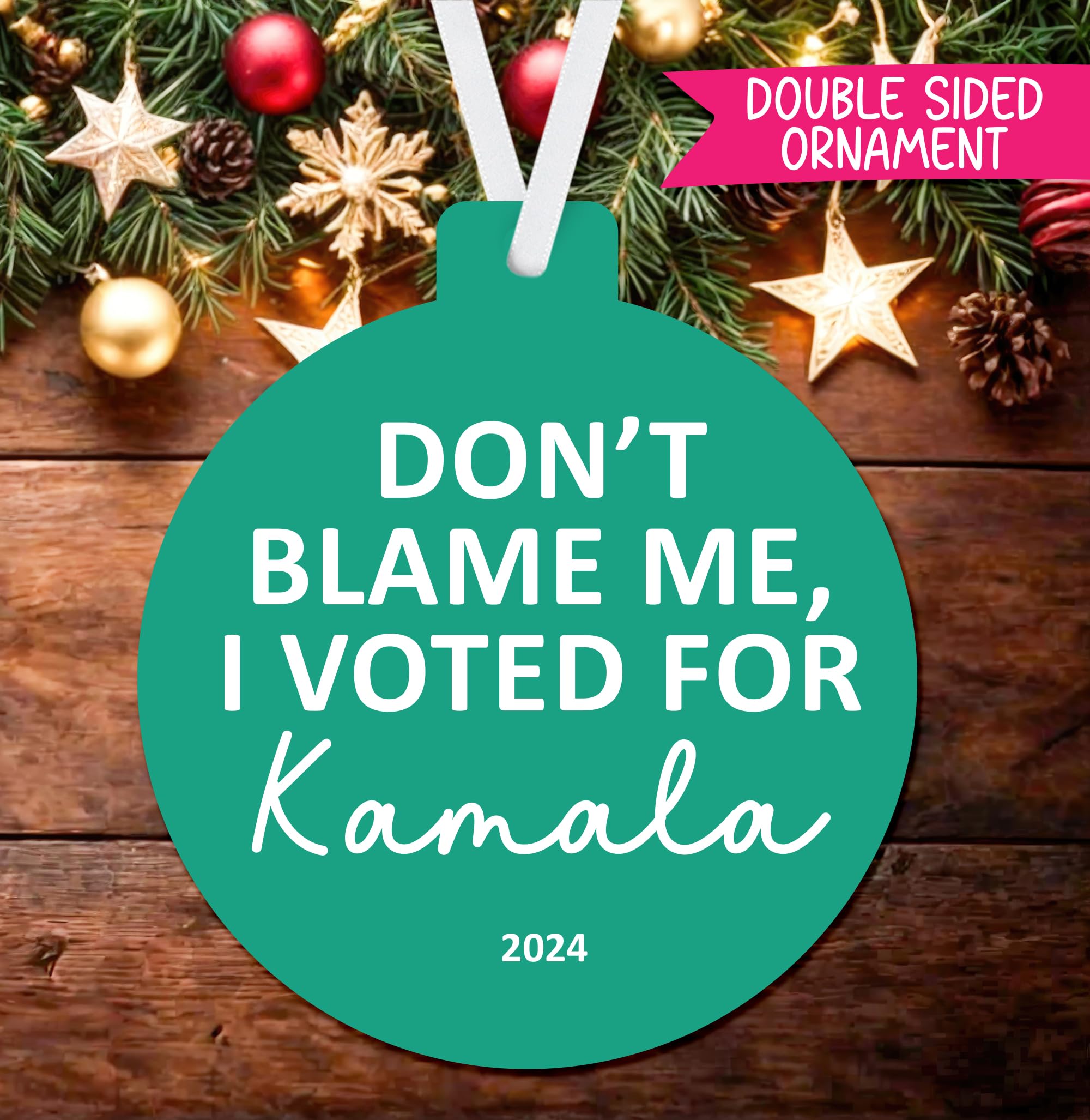 LGBTQ liberal Christmas ornament with red ribbon