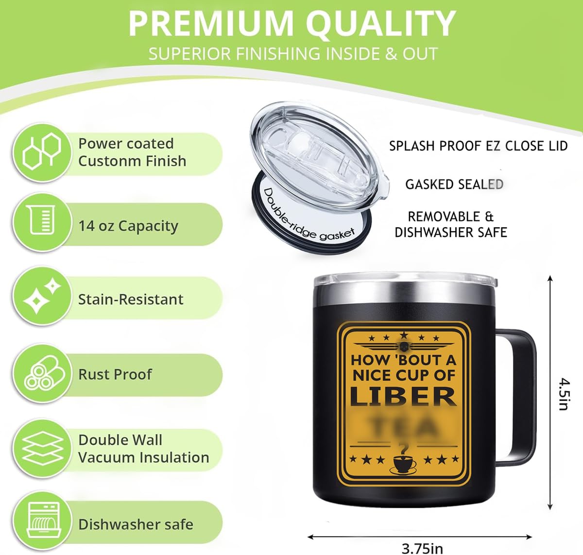 Libertea steel stainless coffee mug wrap-around print design