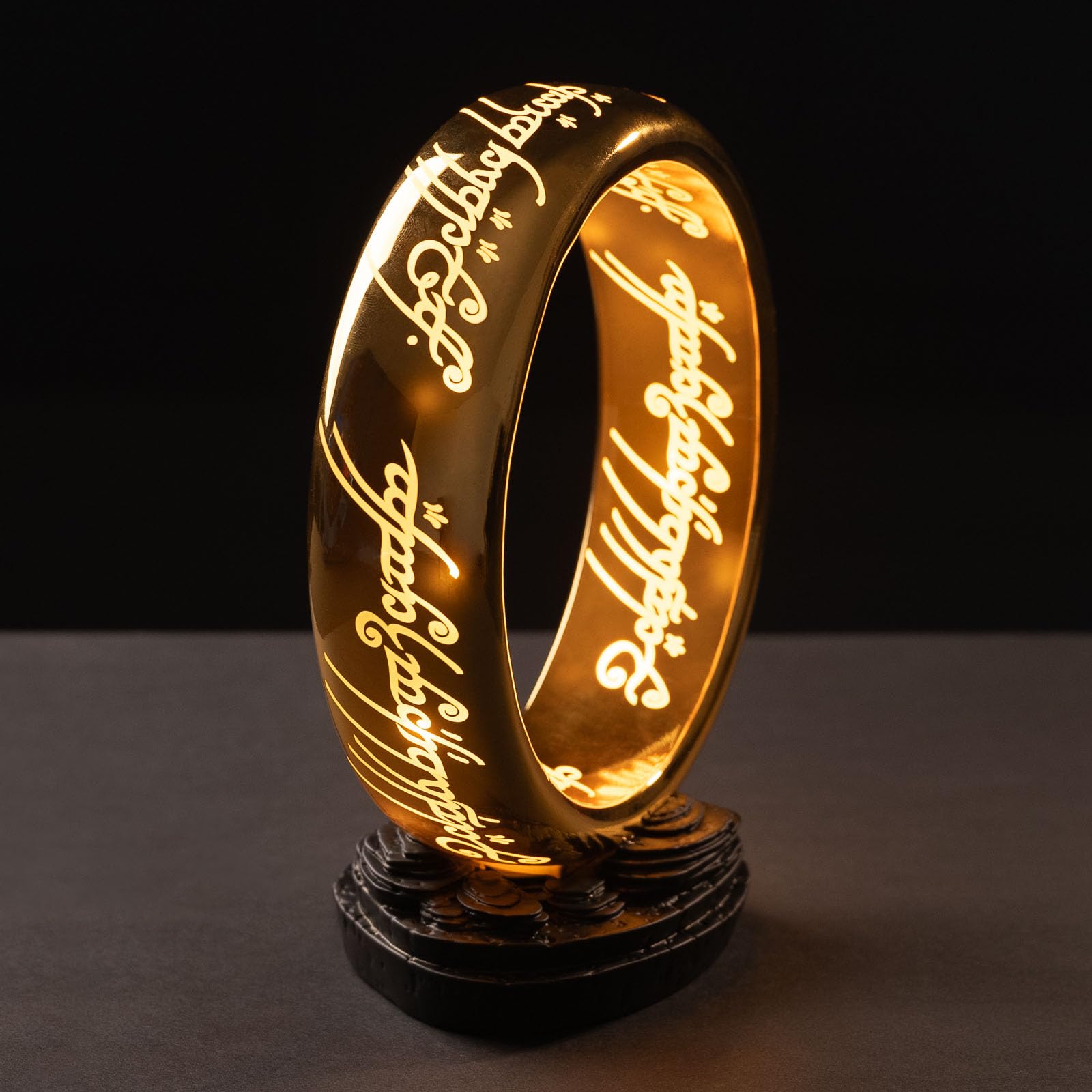 One Ring inscription lighting detail on lamp