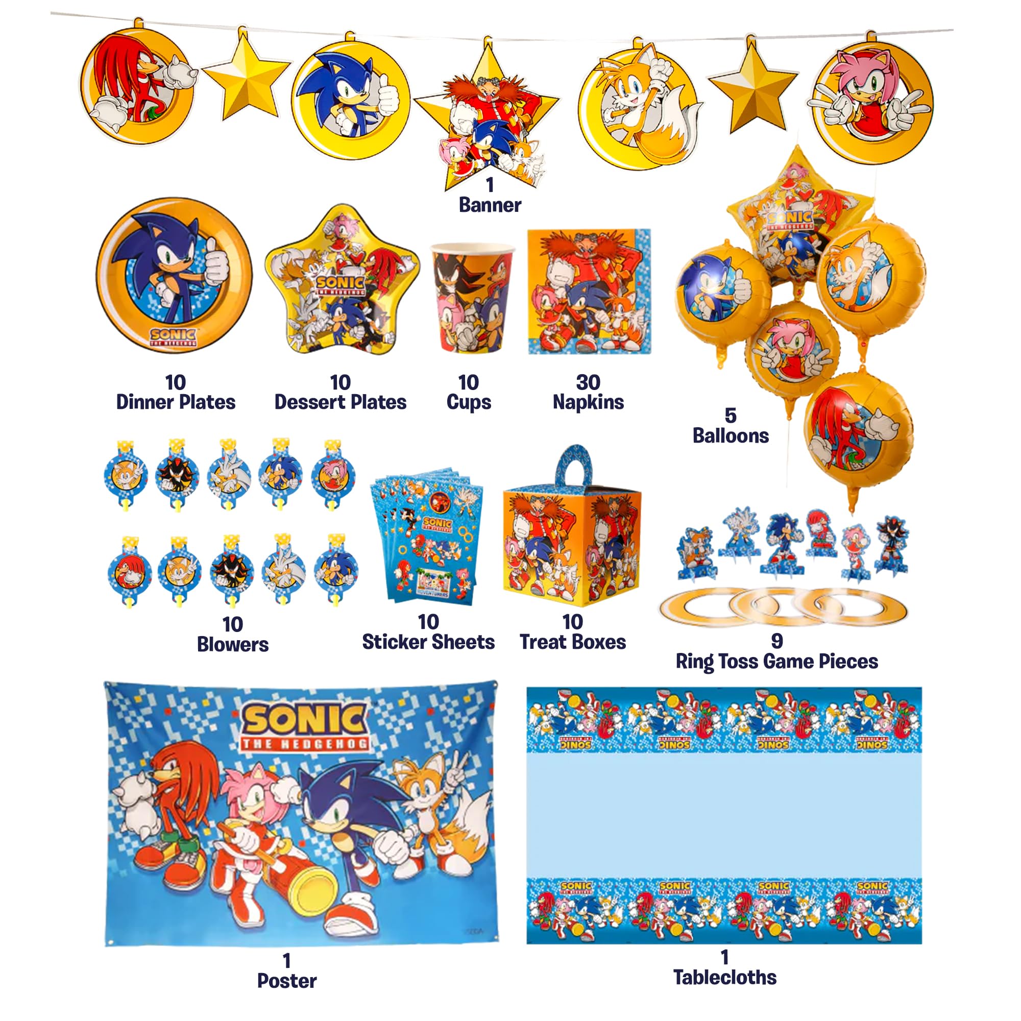 Sonic The Hedgehog themed plates cups balloons in kit