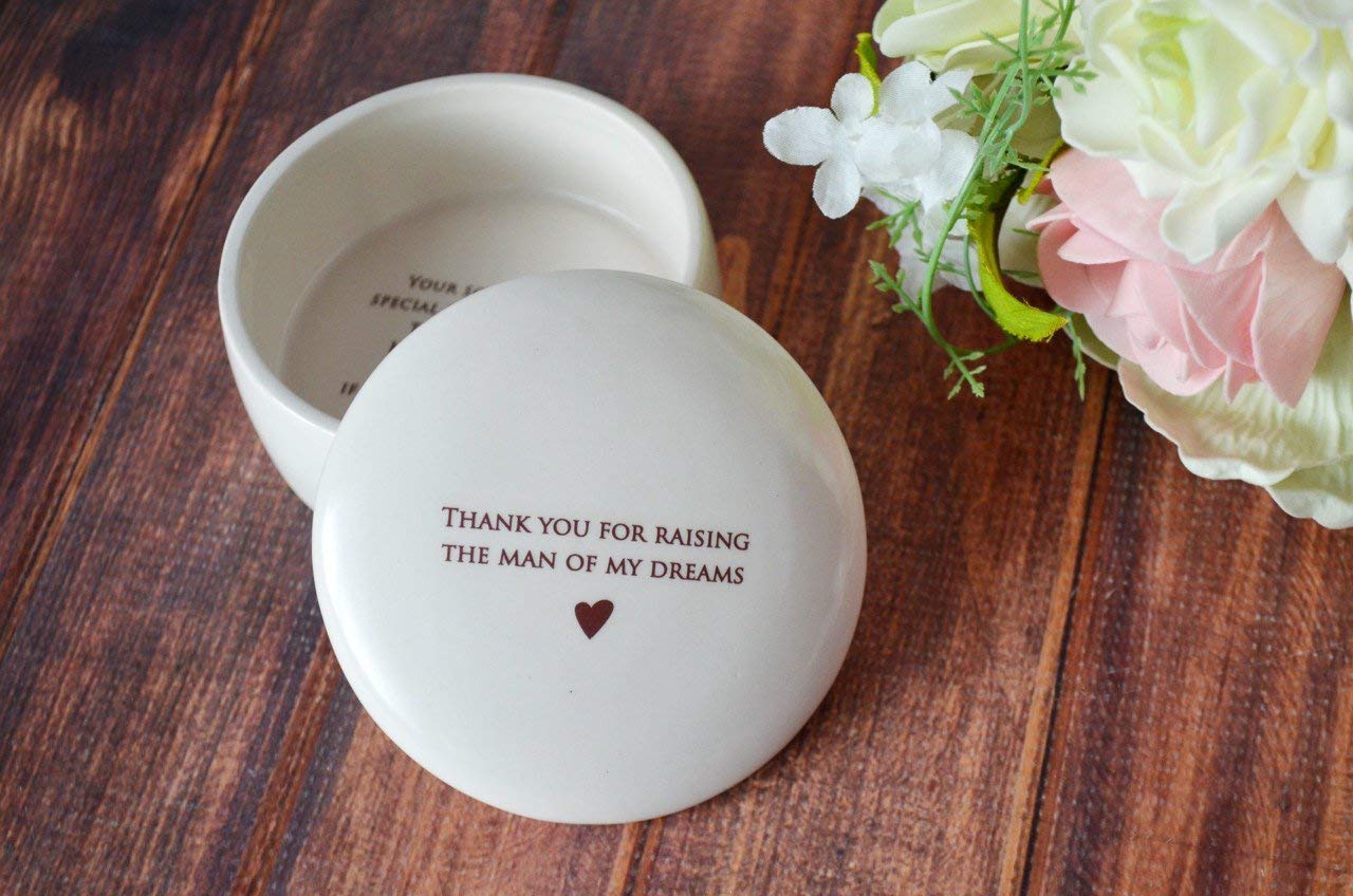 Lid inscription reading Thank you for raising the man of my dreams