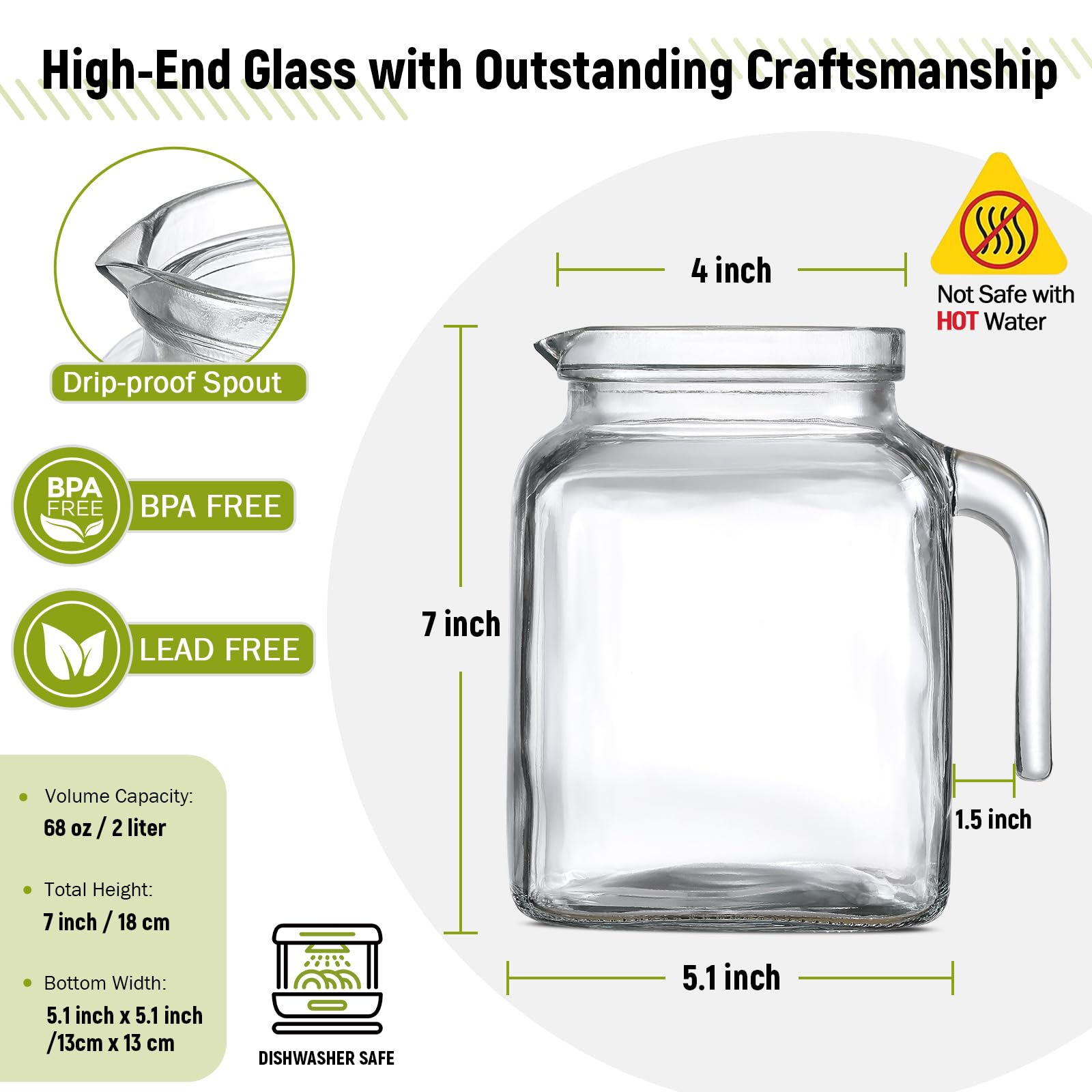 Thickened BPA-free lead-free glass pitcher