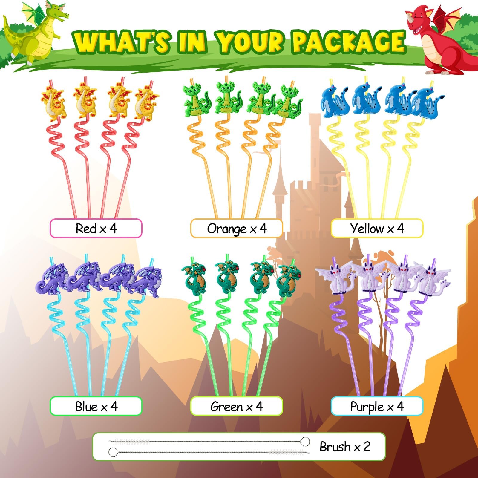 Reusable dragon straws by Lidmada for kids parties