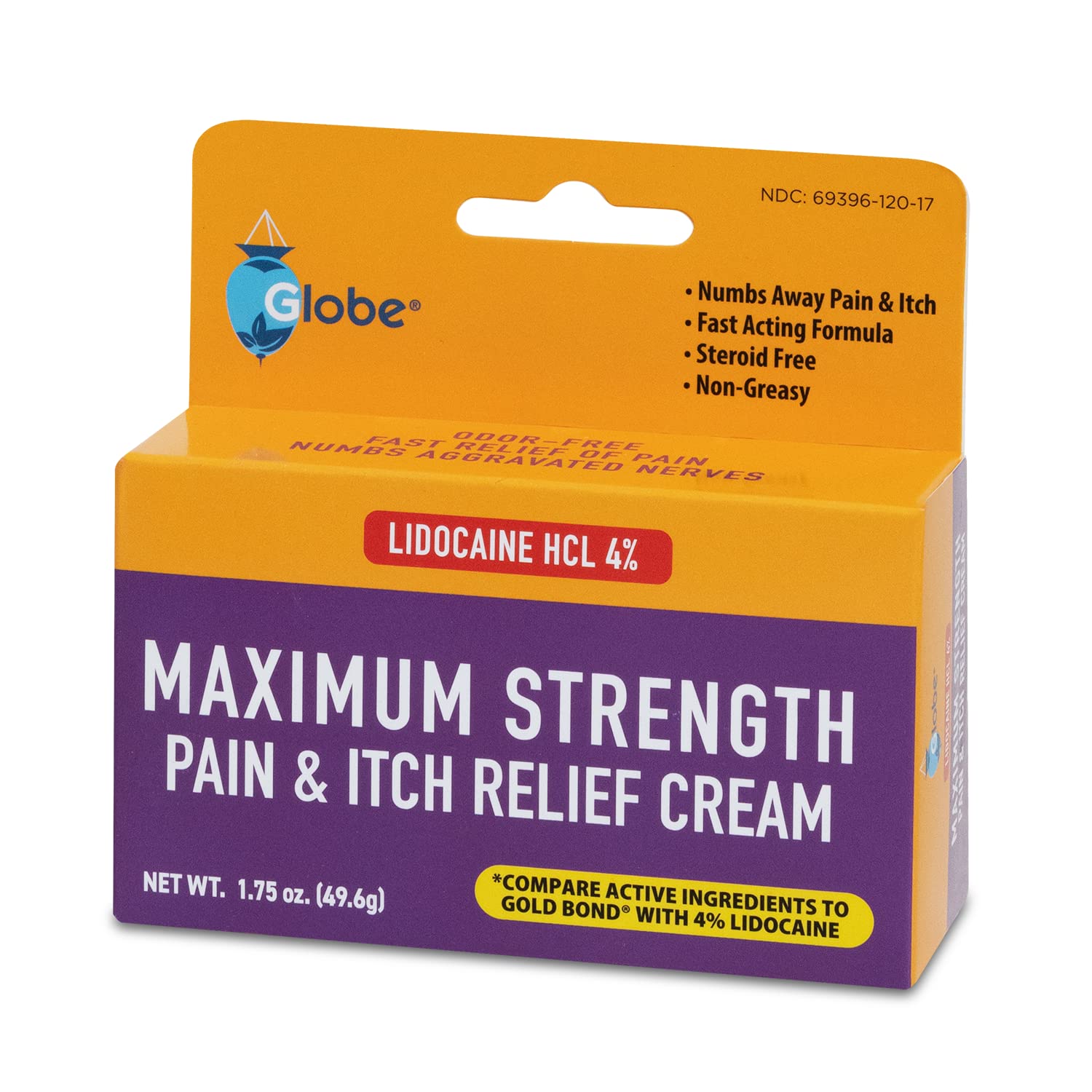 Globe lidocaine 4% cream for sunburns and insect bites