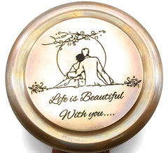 Life is beautiful with you engraved compass 3 inches brass with leather case