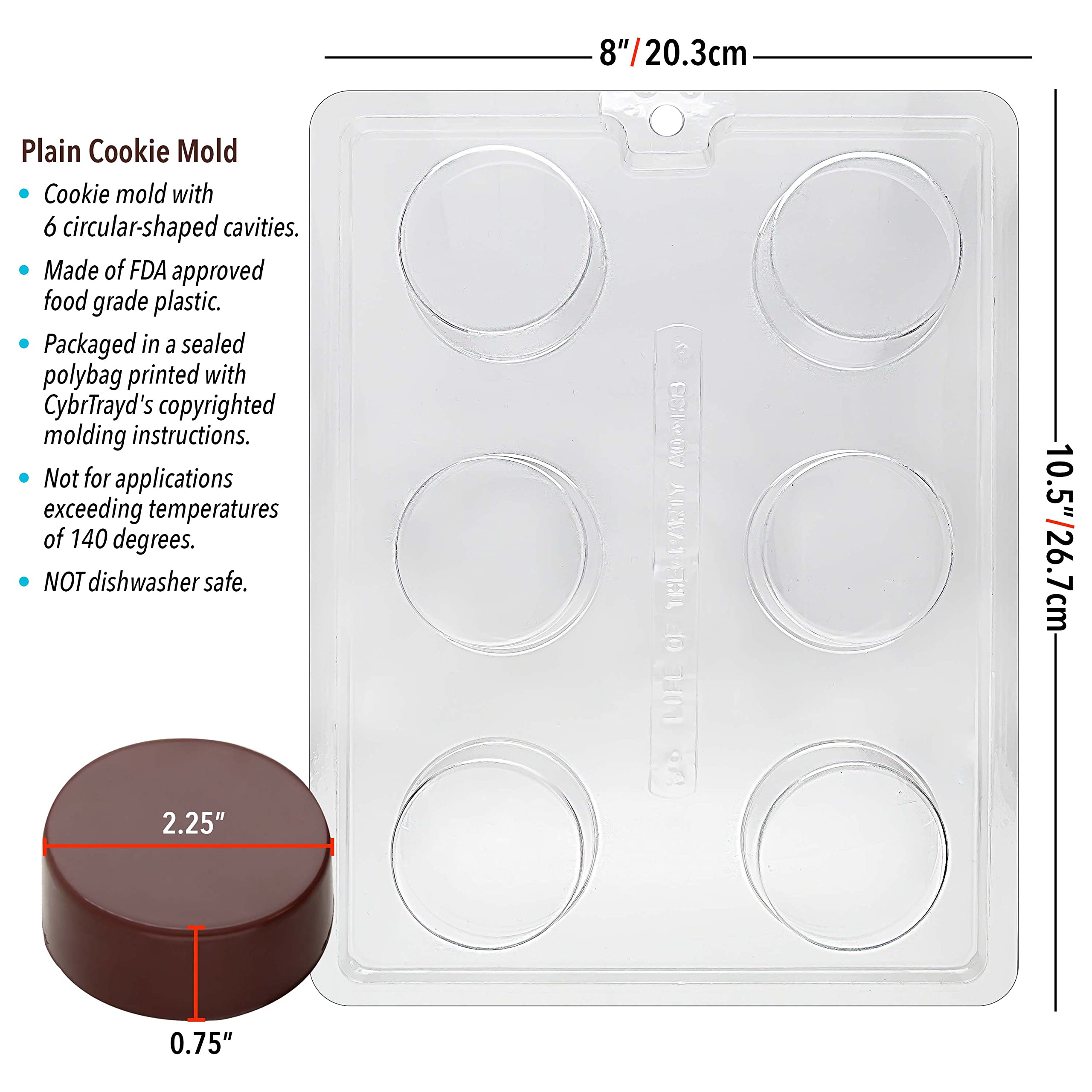 Life of the Party chocolate cookie mold cavity size 2-1/4 by 3/4 inches