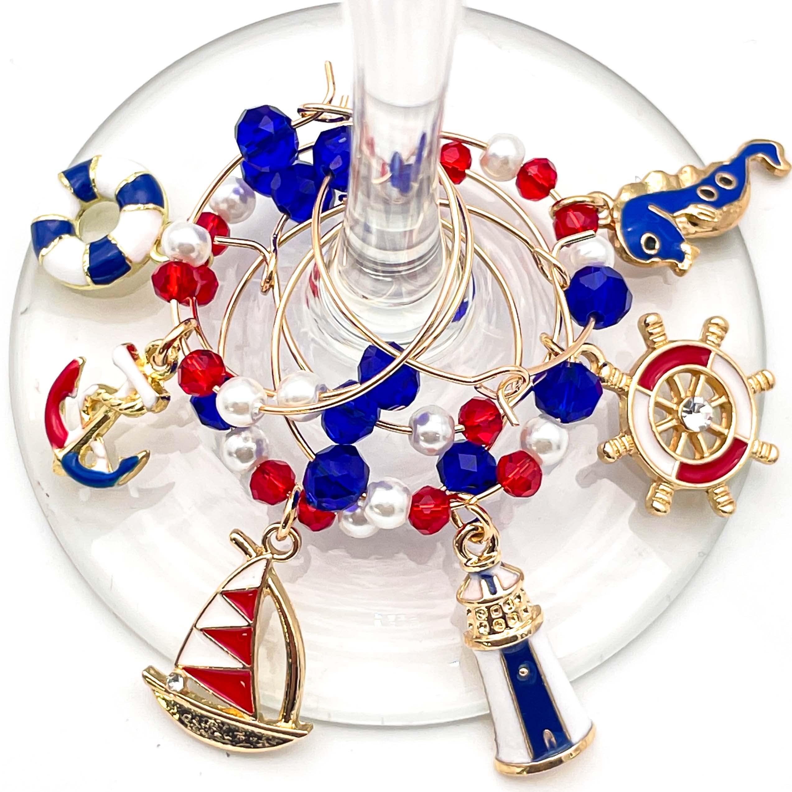 Set of 6 gold enamel stemware charms by Serendipity