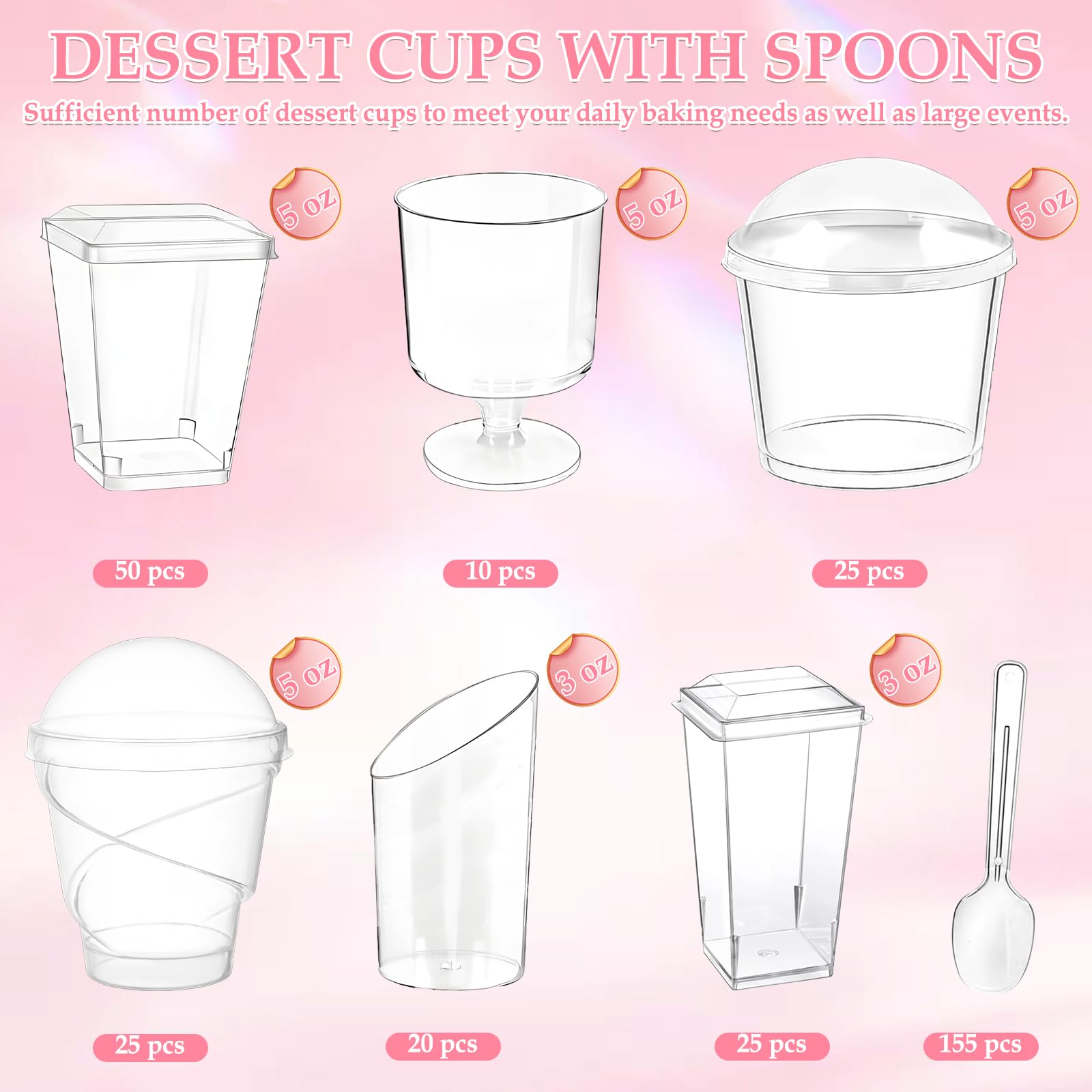 LifeisLuck 5oz dessert cups close up clear plastic