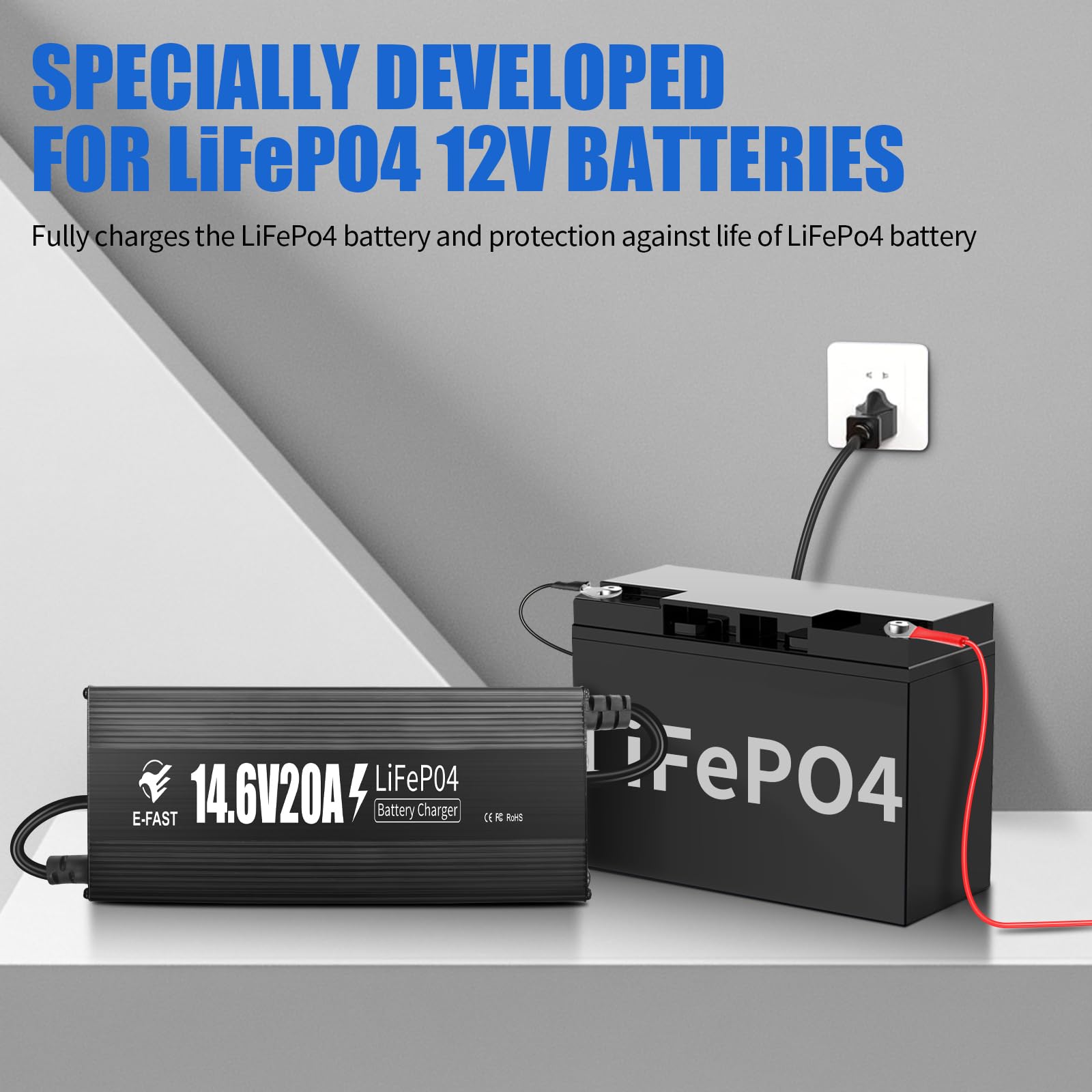 12V LiFePO4 battery charger 0V activation feature