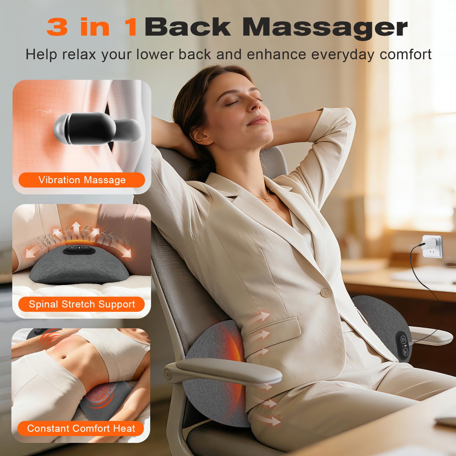 back massager with heat vibration traction close up