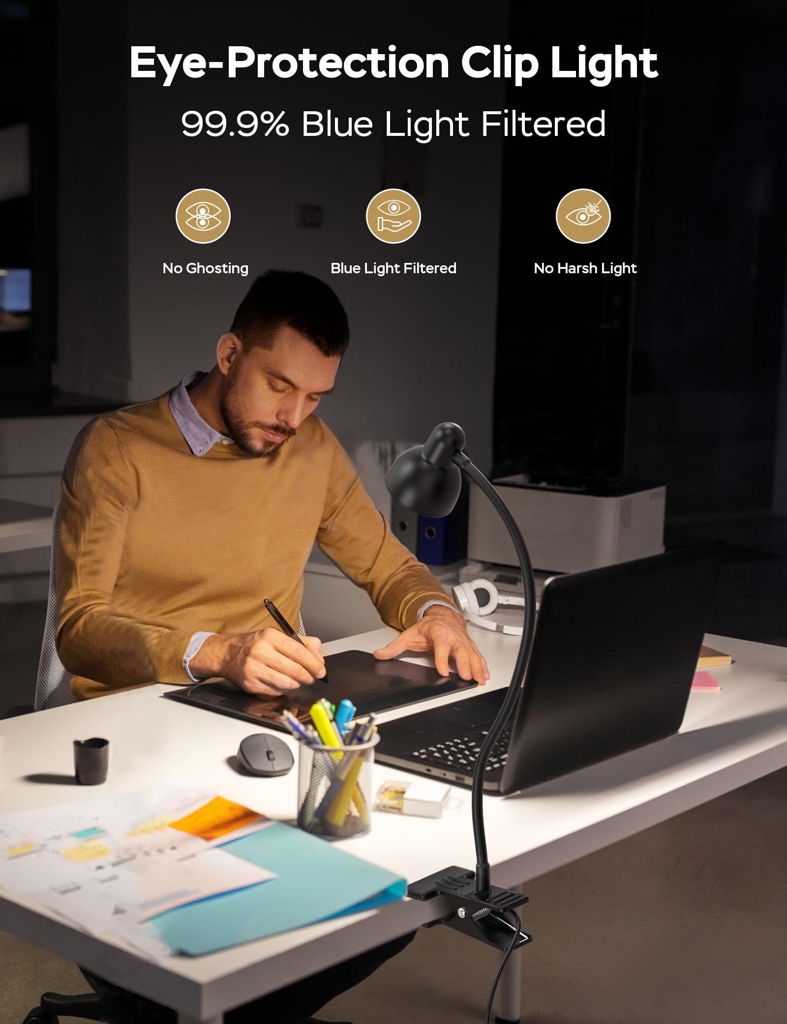 Strong metal clamp and clip-on lamp