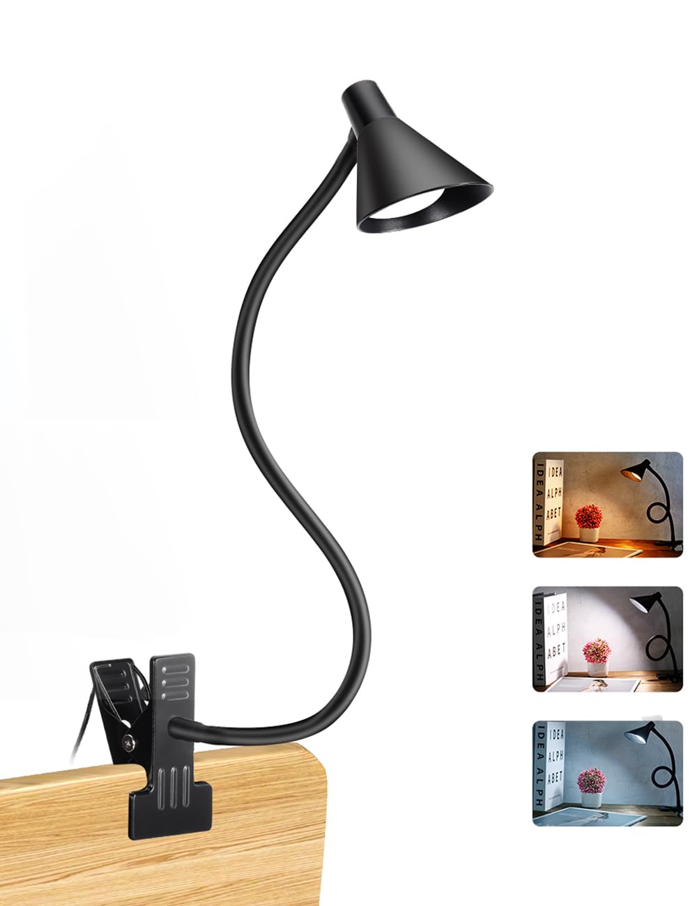 LiFMIRA clip on light USB reading lamp black clipped to desk