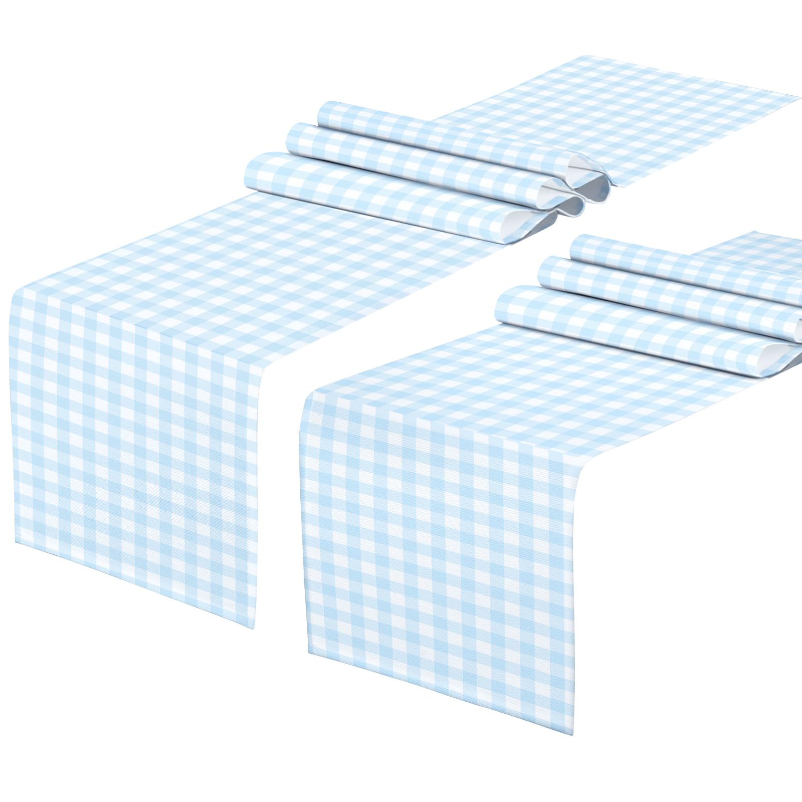 Light Blue and White gingham table runner 71 x 13 inches in a four-pack