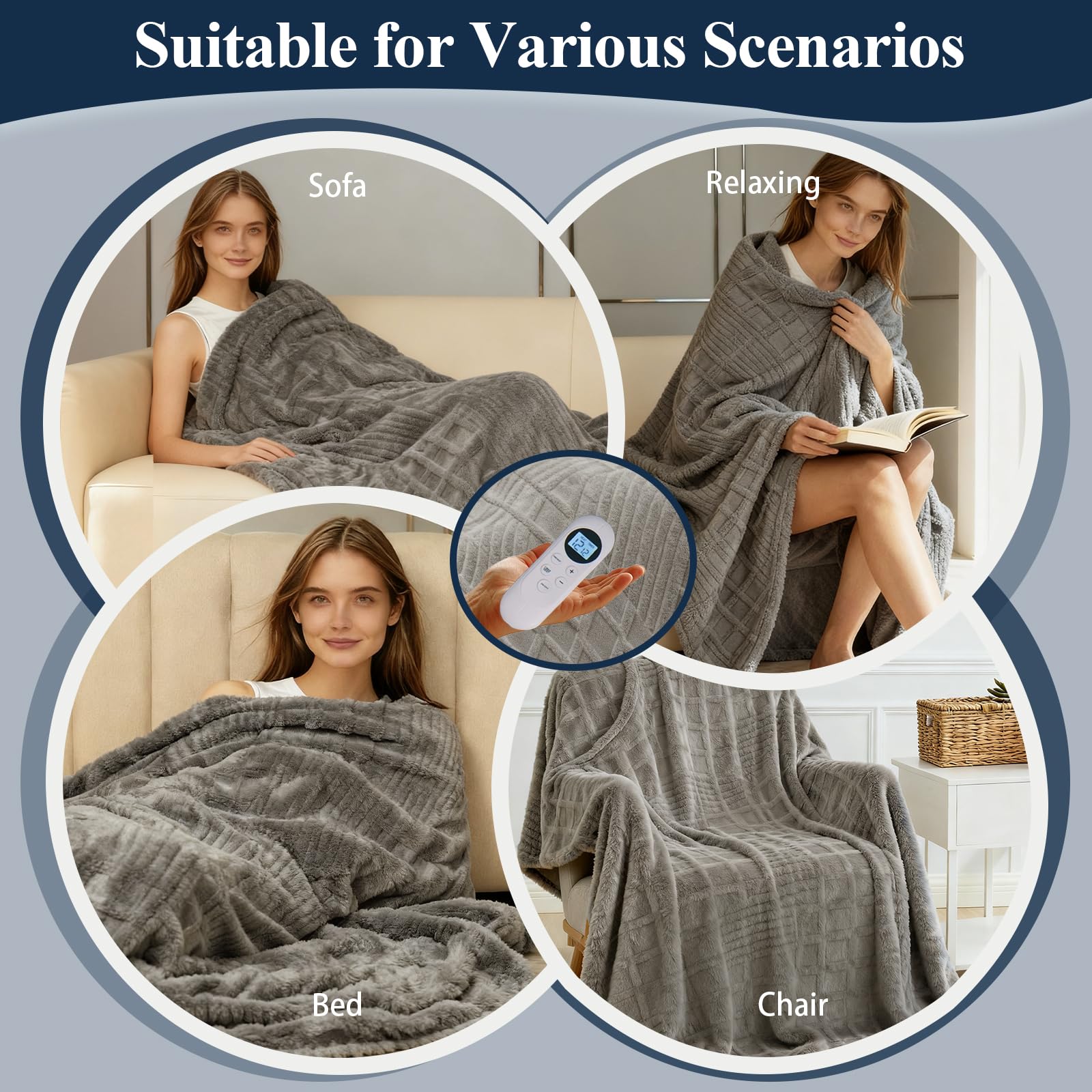 Light gray Heated Blanket Electric Throw for bed sofa office