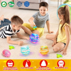 Easter egg spinning tops set of 6 with launch handles and lights