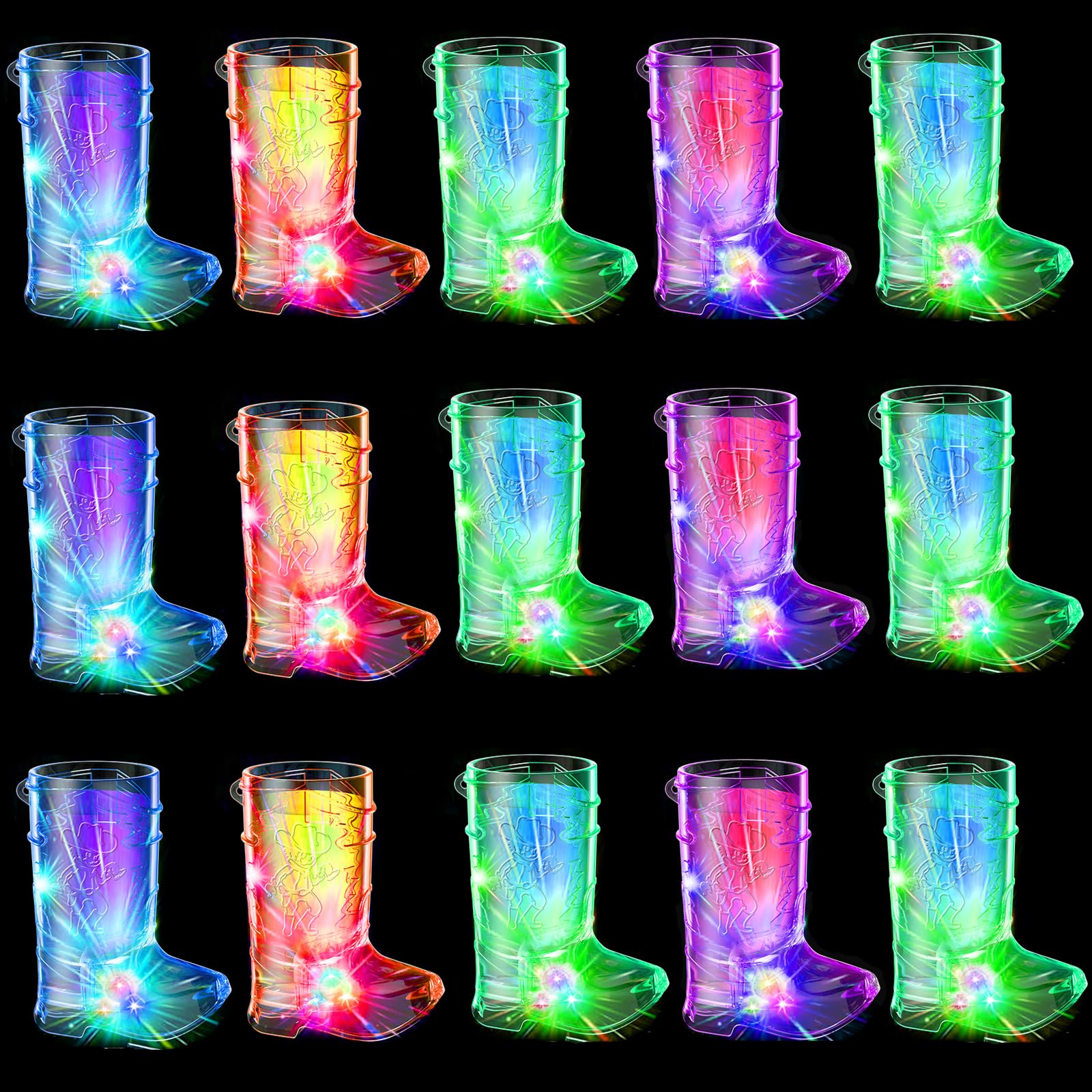 Light Up Shot Glasses with Cowboy Boot design and LED lights