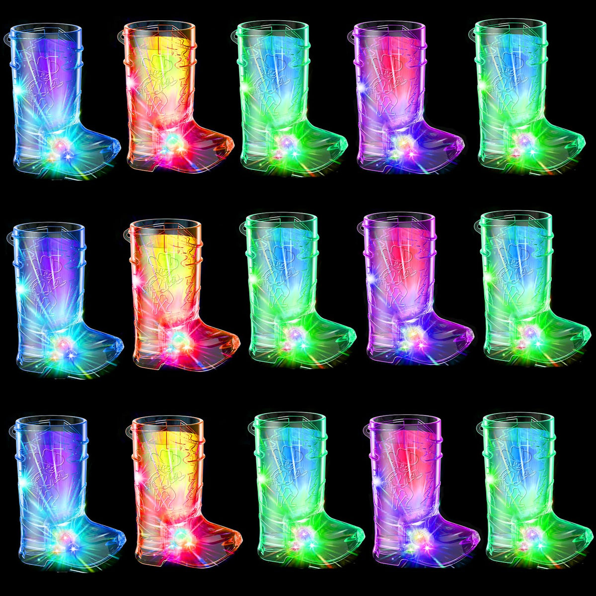 Light Up Shot Glasses with Cowboy Boot design and LED lights