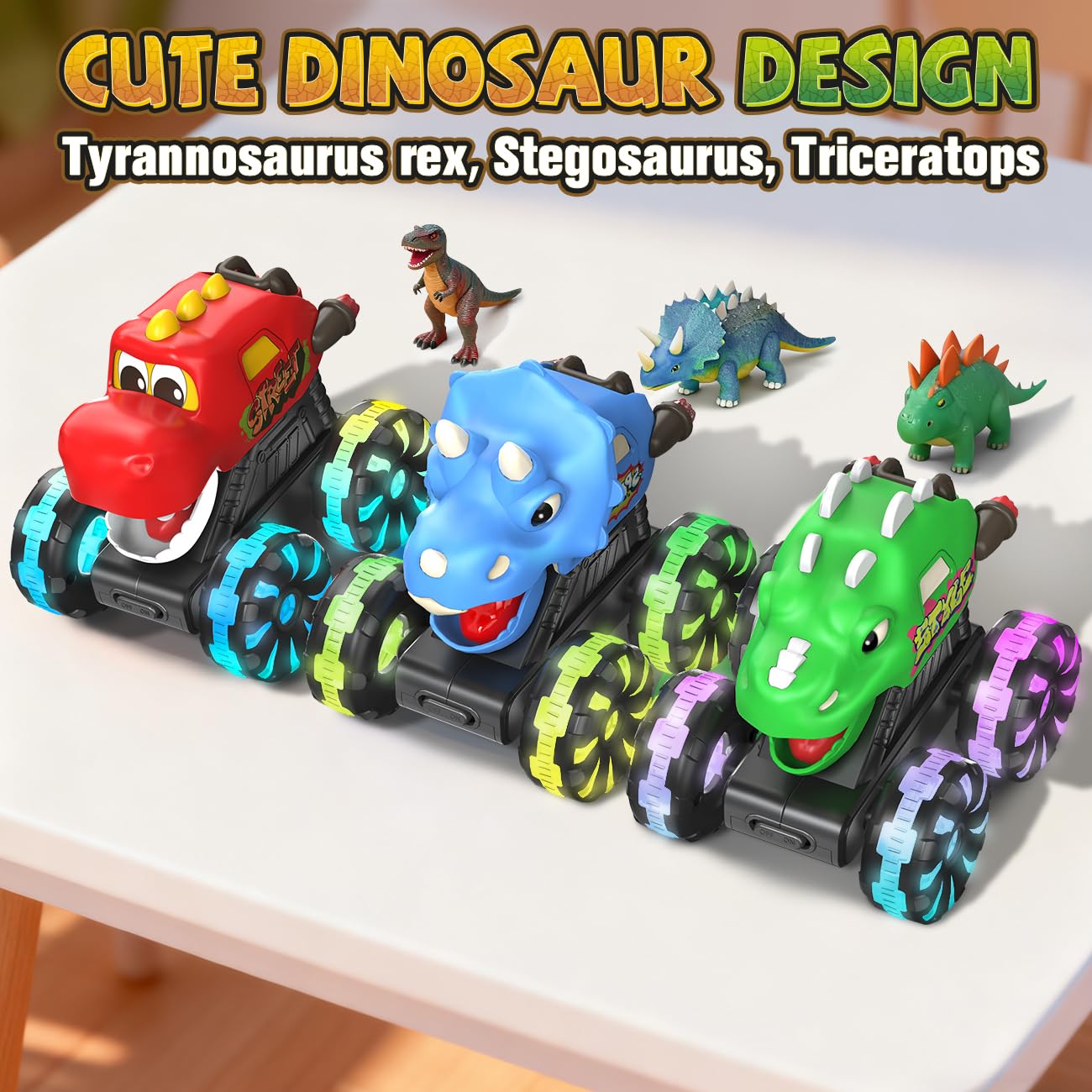 Monster truck toy with moving mouth and light-up features