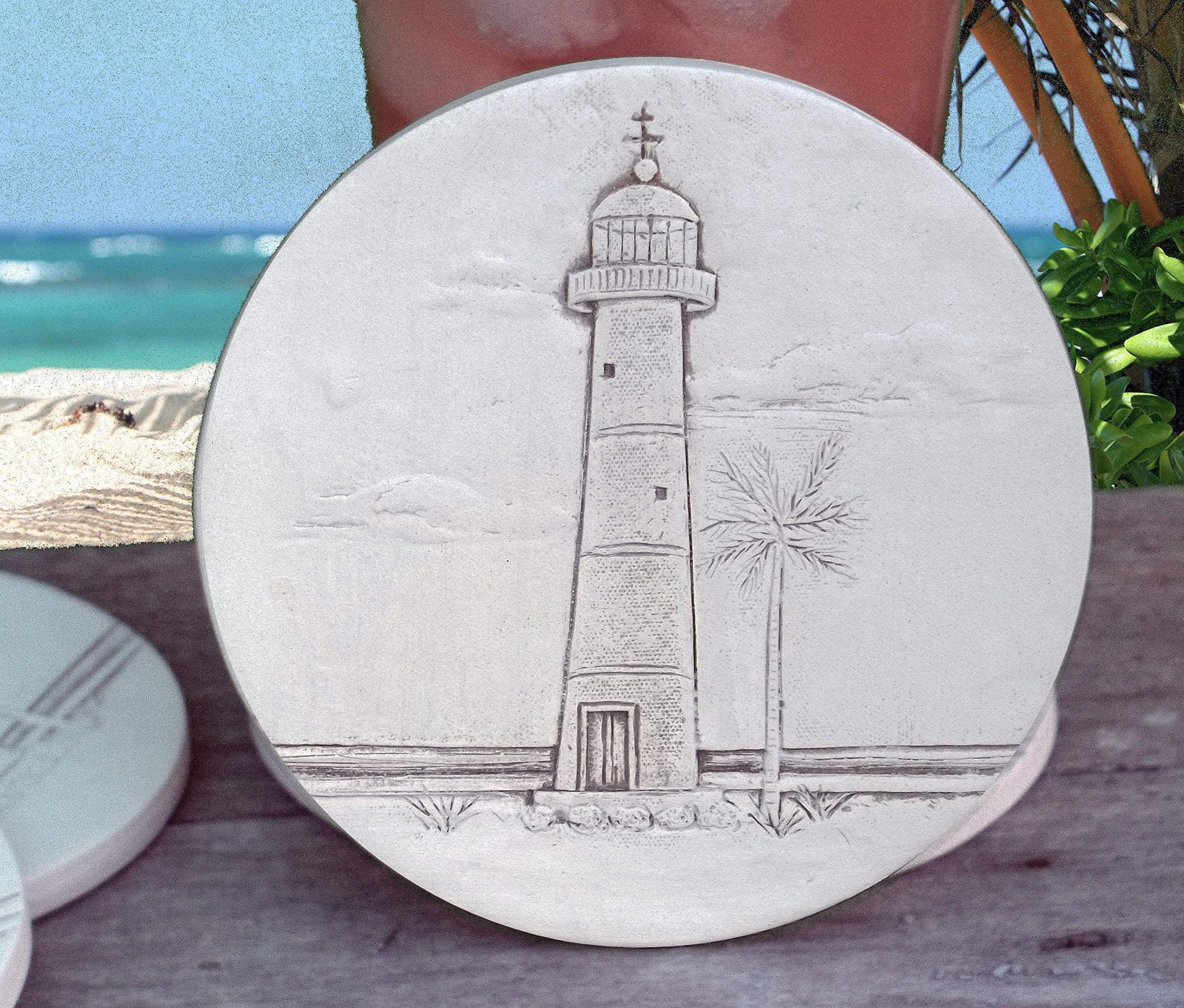 Lighthouse absorbent coasters set of 4 diameter 4 3/8 inches