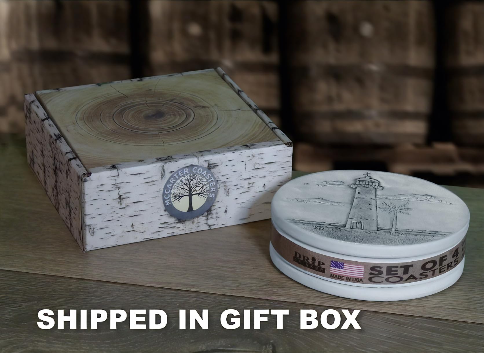 Natural off-white embossed Lighthouse coasters