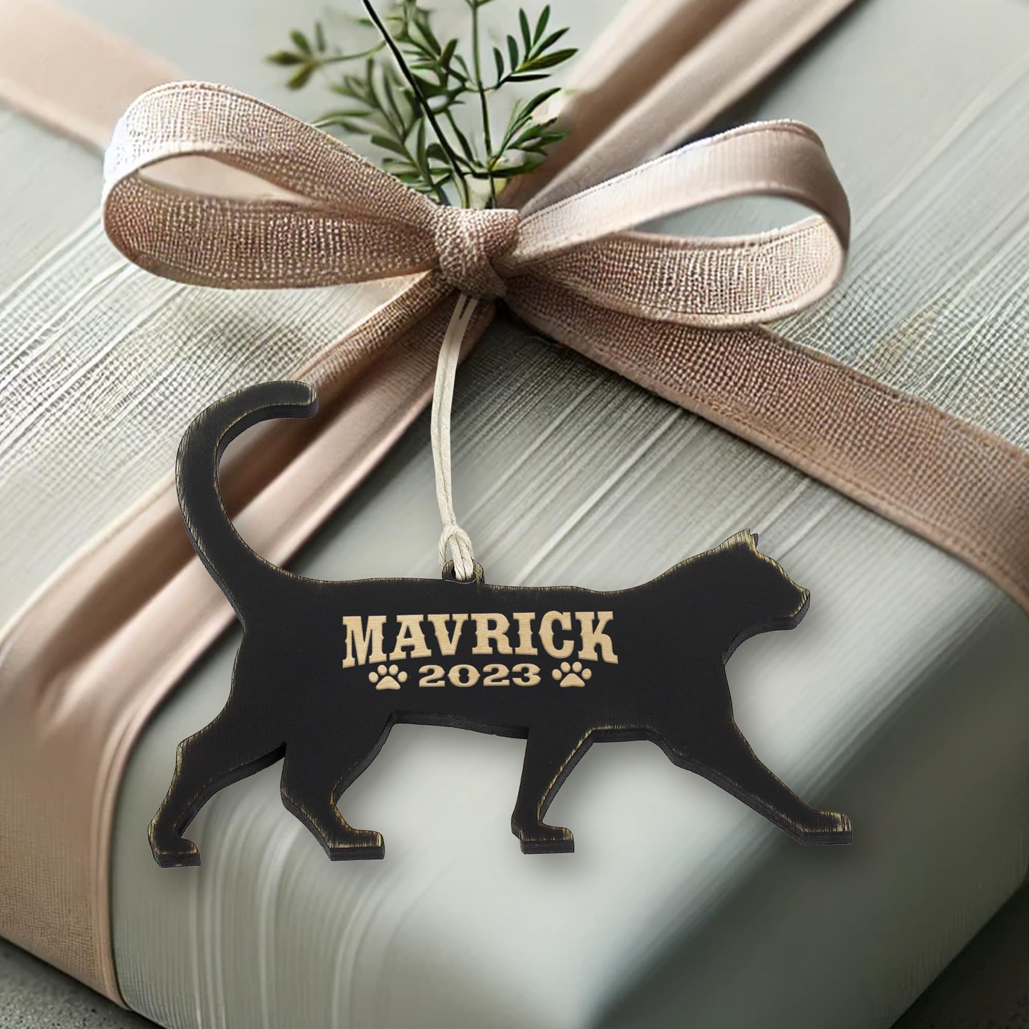 Made in USA Cat Ornament with name and date customization