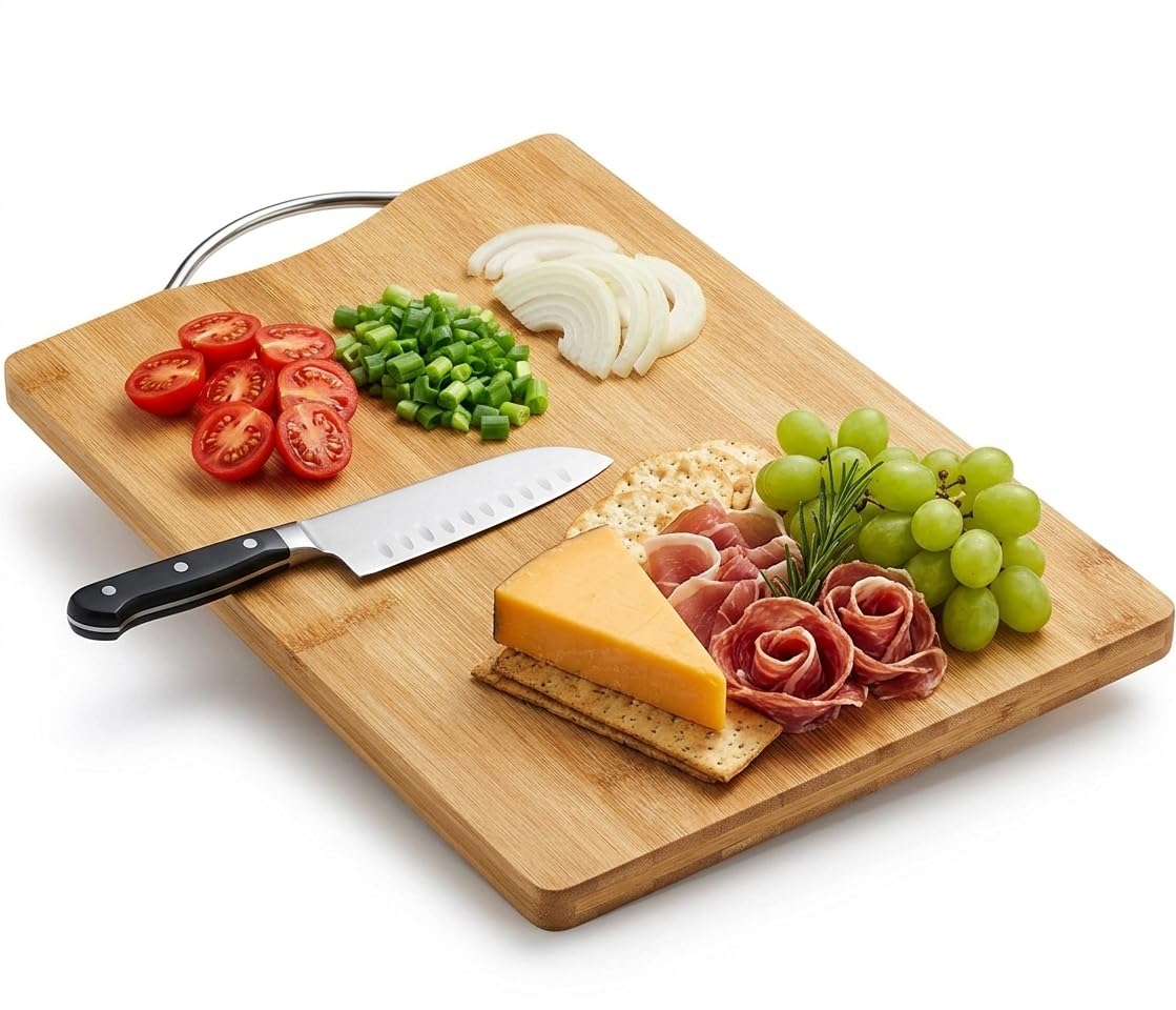 serving and chopping bamboo cutting board with handle