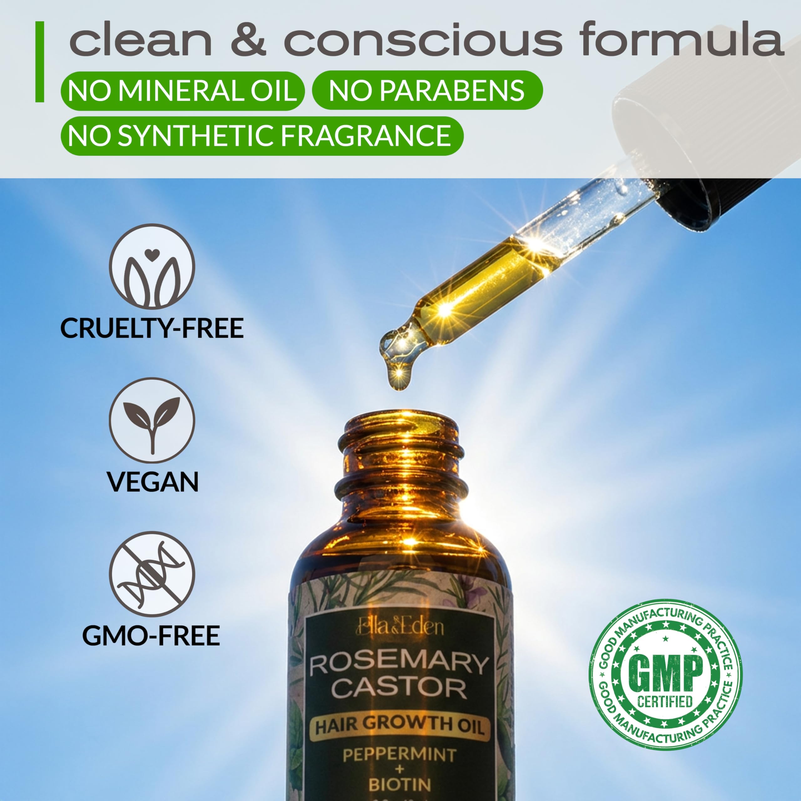 Lightweight fast absorbing hair growth oil for shine