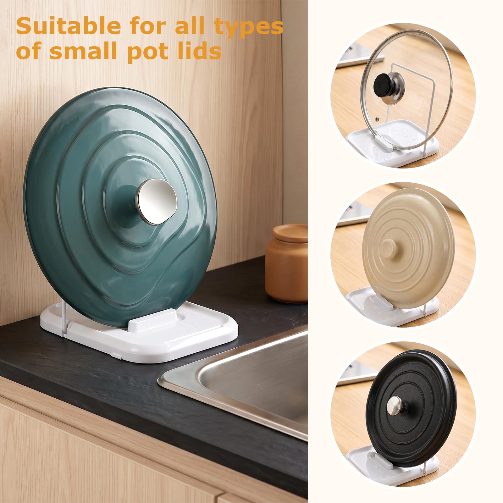 Lightweight plastic base pot lid holder for everyday use