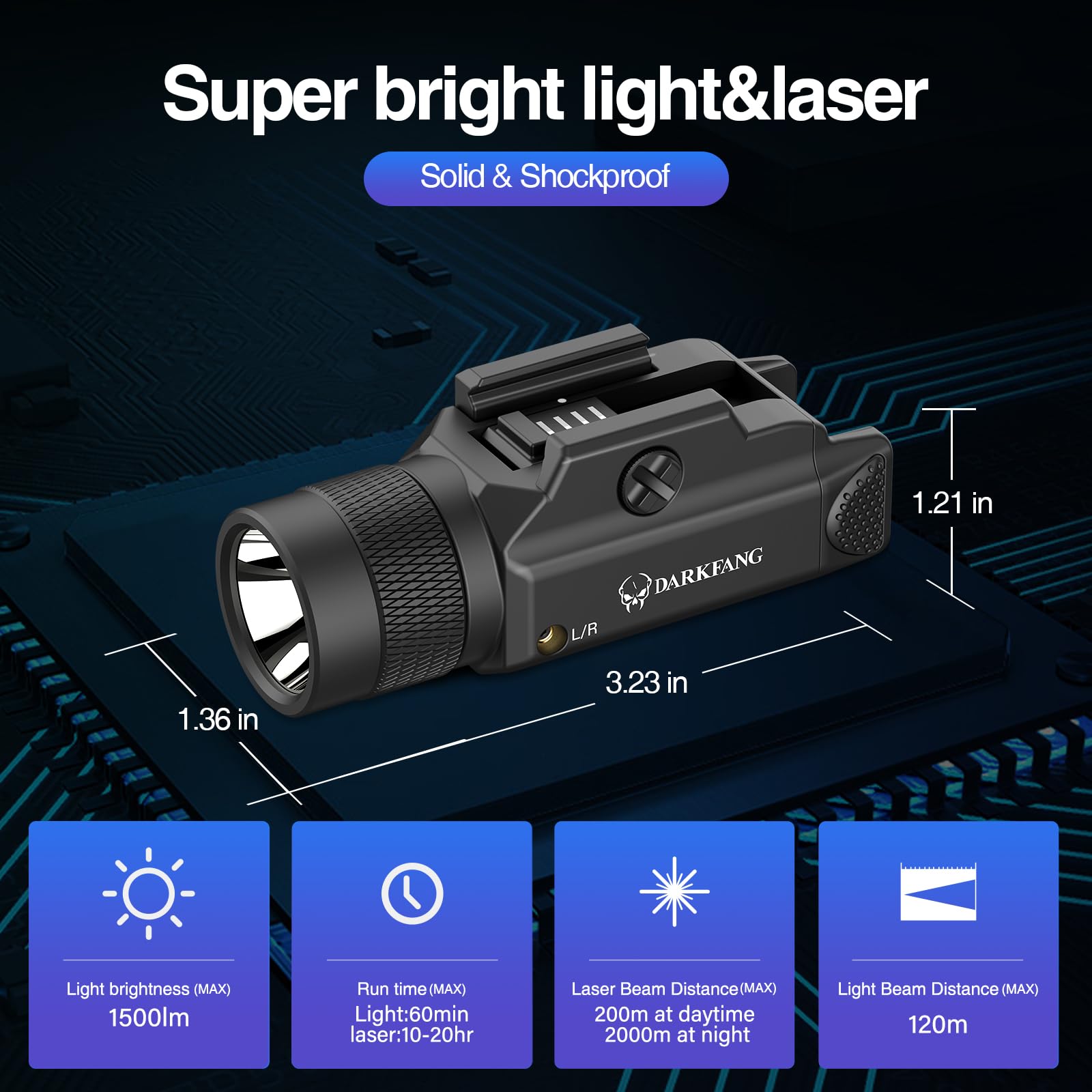 Lightweight polymer body weapon light weighing 90 g