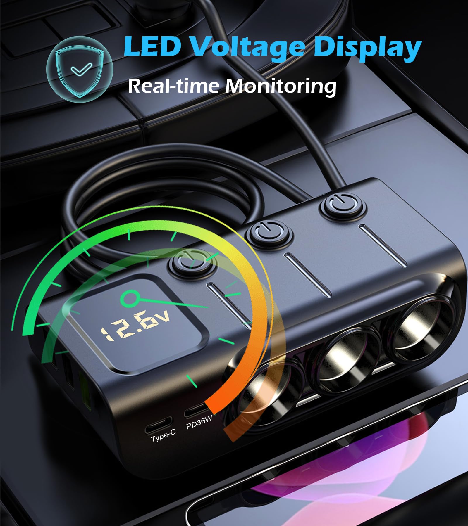 Real-time LED voltage display on LIHAN 120W Car Splitter