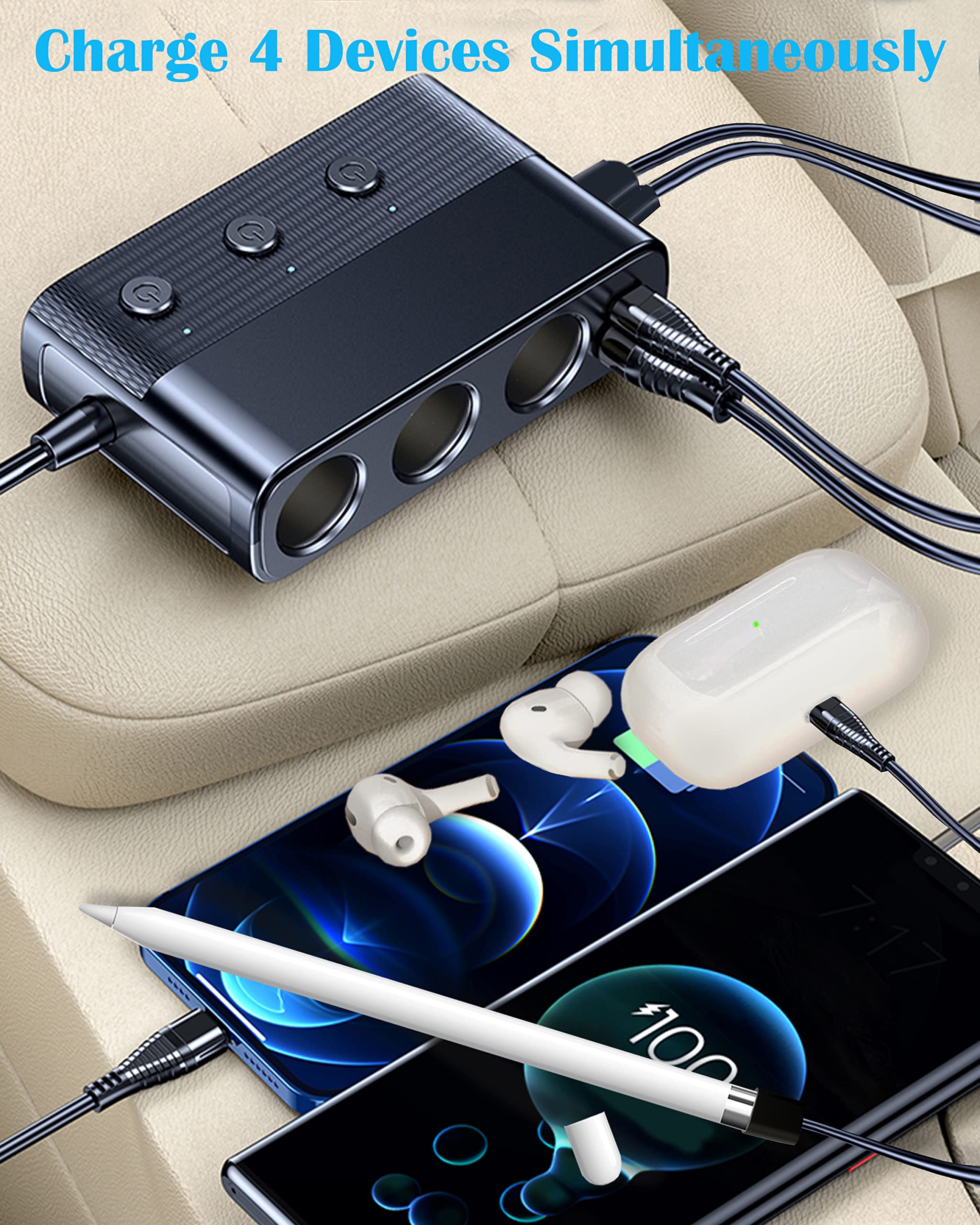 3.3ft extended cord on LIHAN 7-1 car power adapter