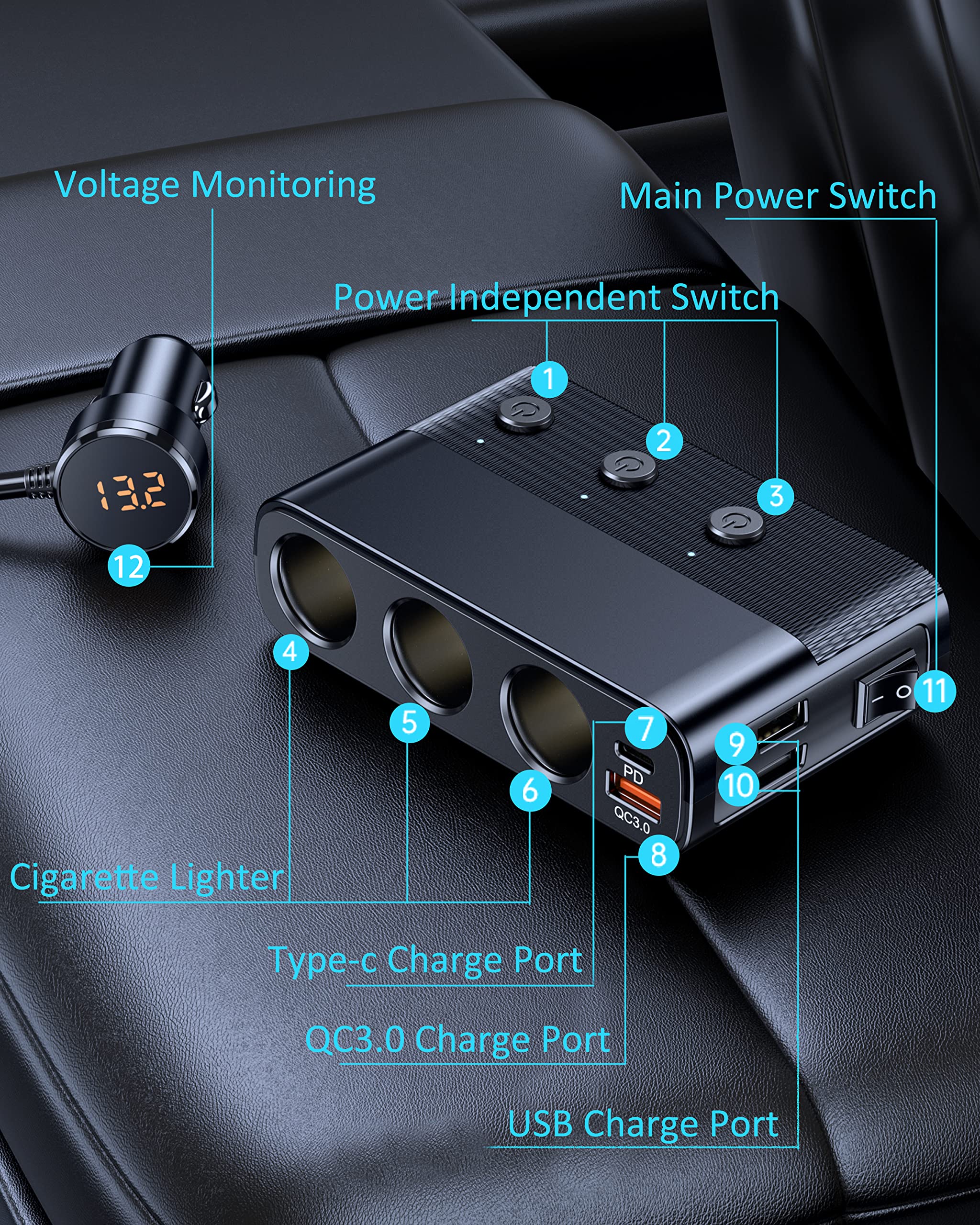 Family-friendly LIHAN 7-1 power splitter for cars