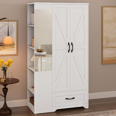 LIKIMIO 70 tall wardrobe closet with mirror white finish