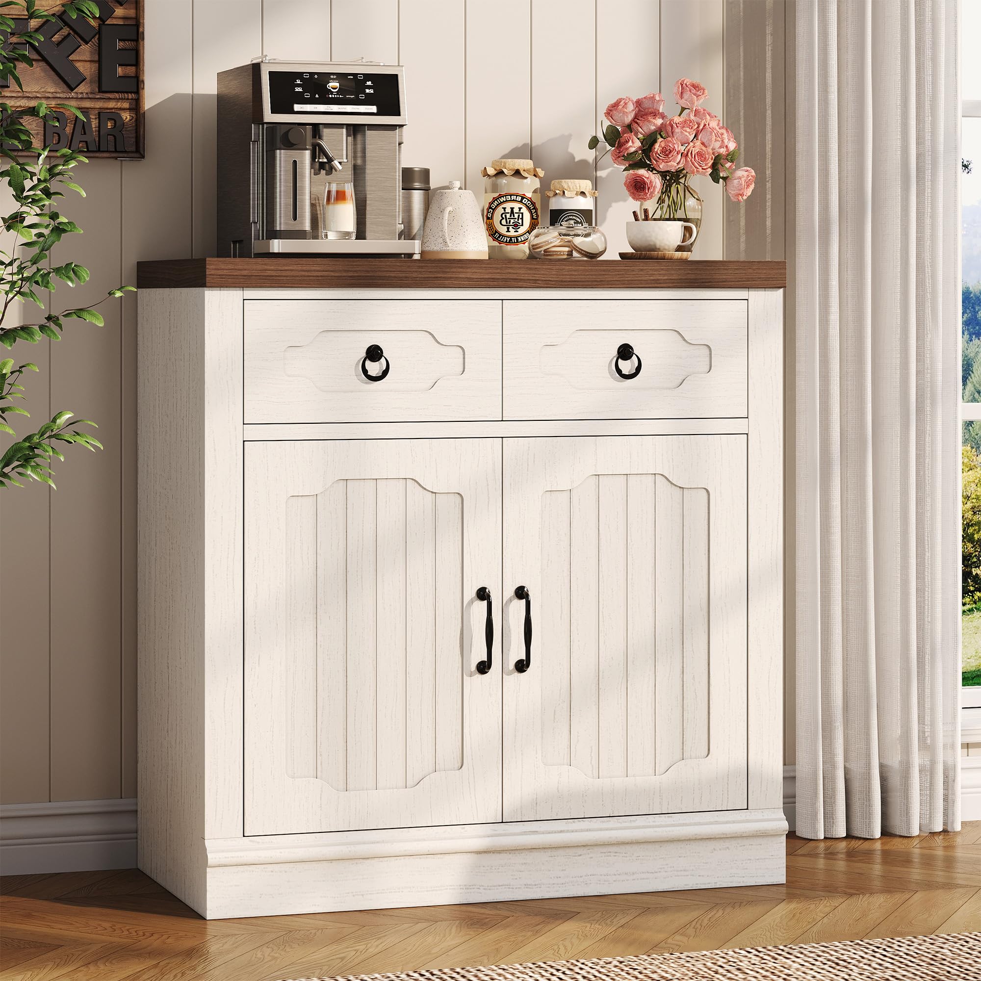 LIKIMIO buffet cabinet two drawers white finish front view