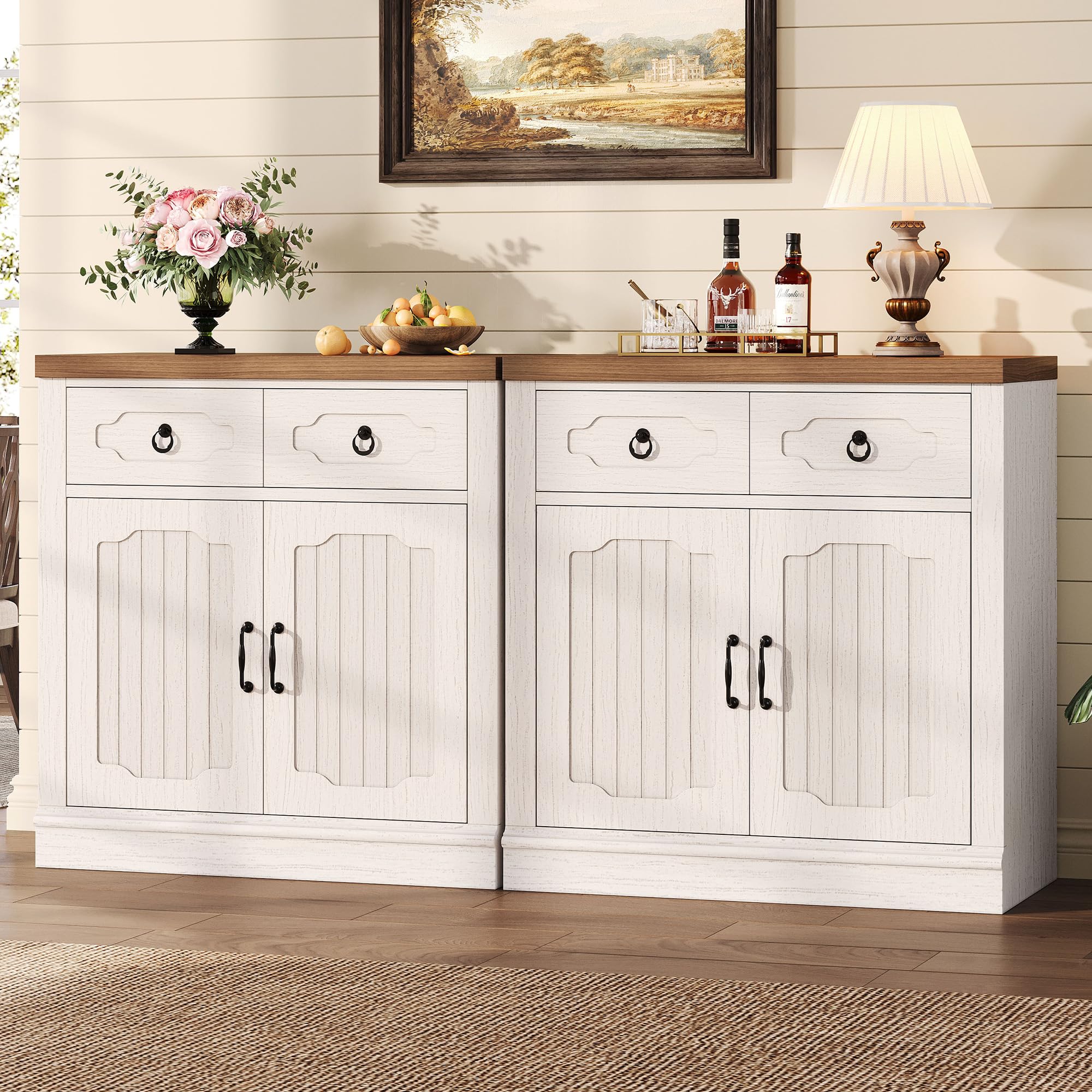 White LIKIMIO sideboard 32in with doors and shelves