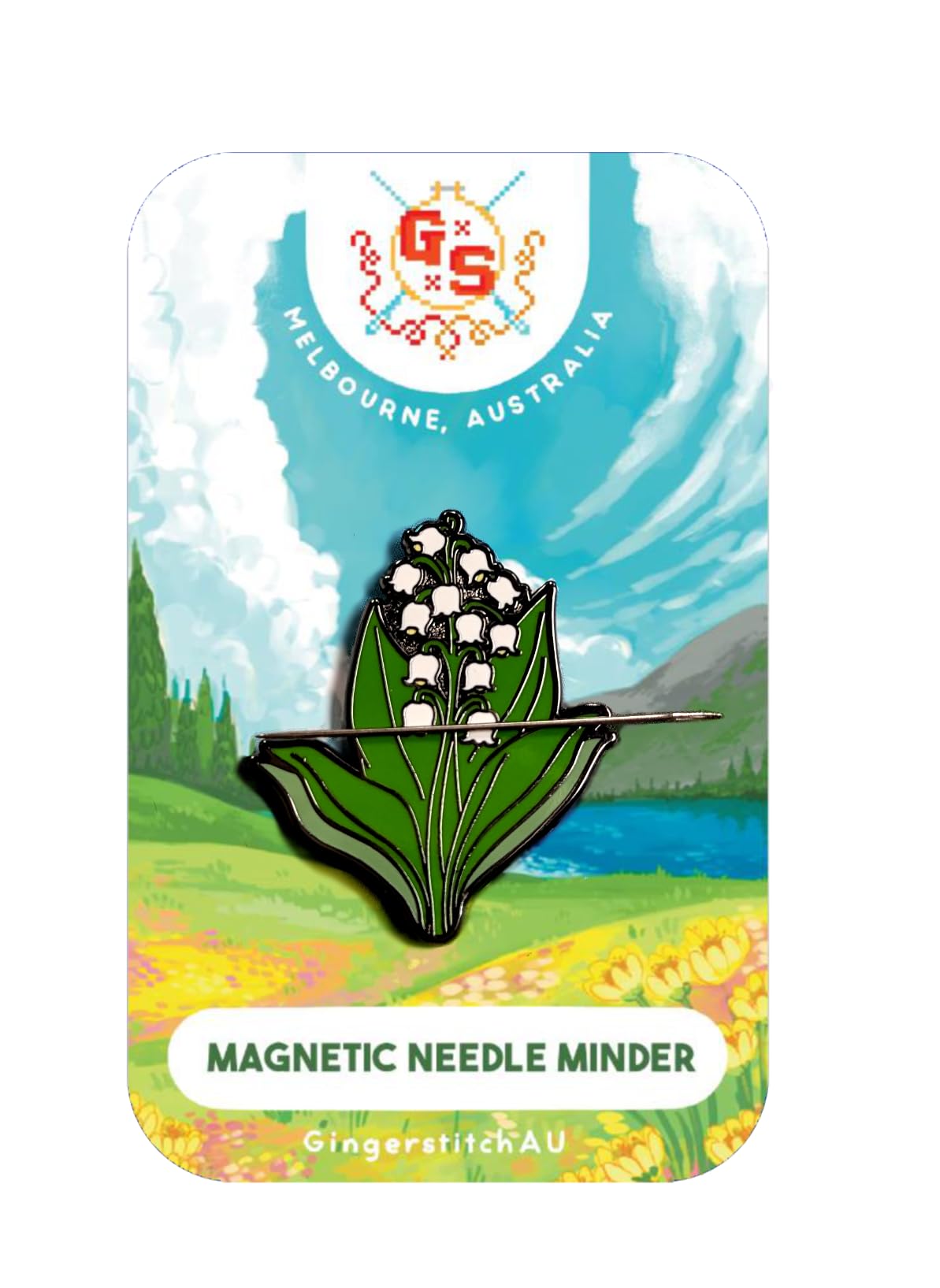 Lily of The Valley Needle Minder front view with magnets