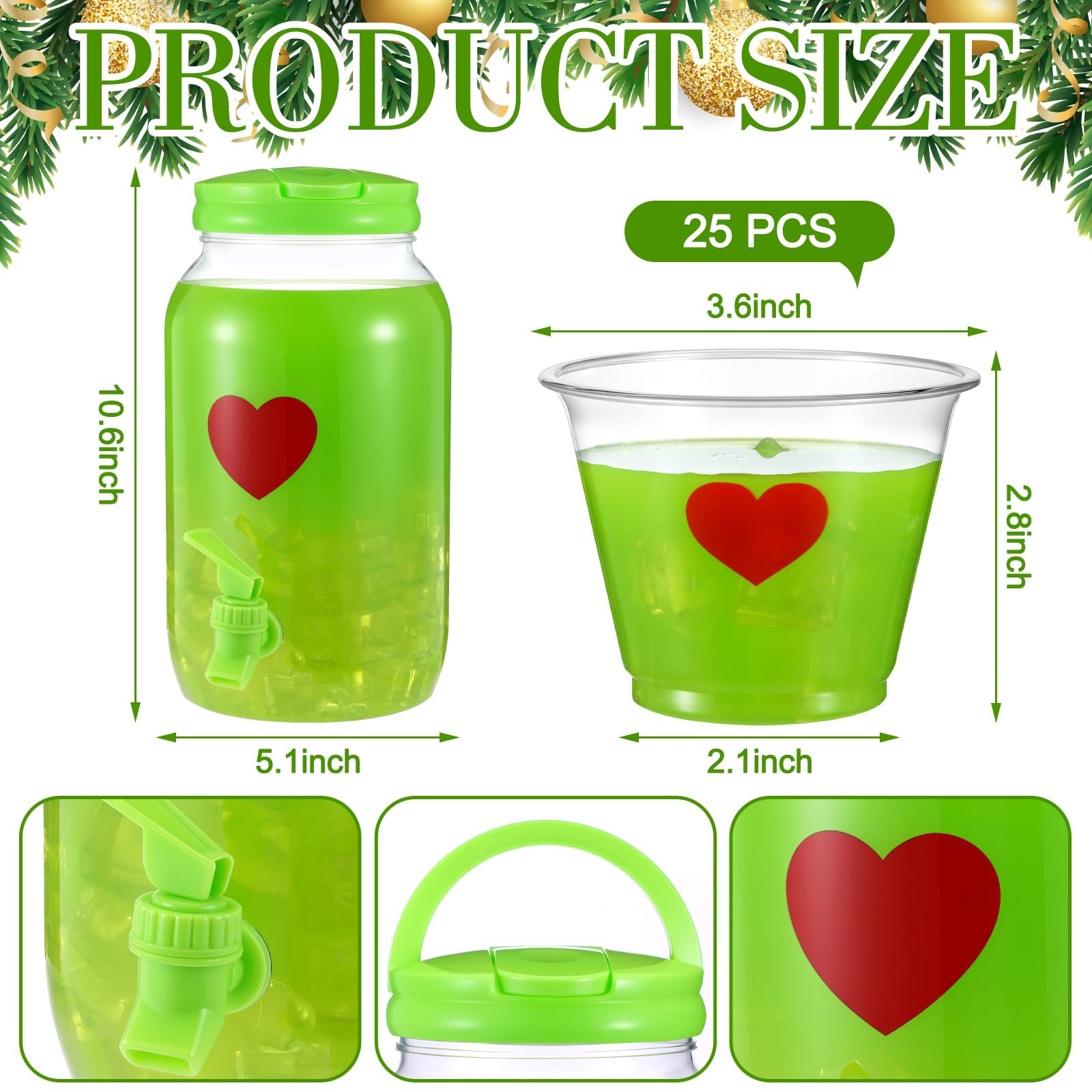25 clear plastic cups with red heart designs