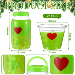 25 clear plastic cups with red heart designs