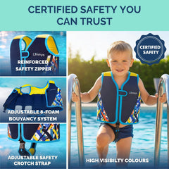 Limmys swim vest with removable foam panels for progression