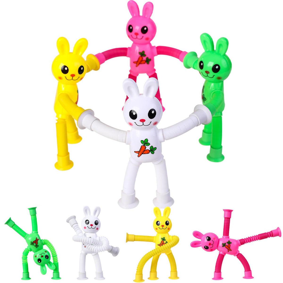 Limpskys 4Pack Telescopic Suction Cup Bunny Toy four colorful bunny pop tubes