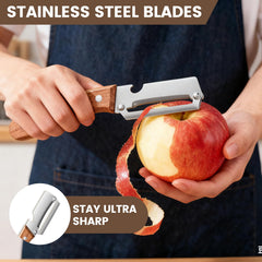 LINBLIF wooden handle peeler blade closeup