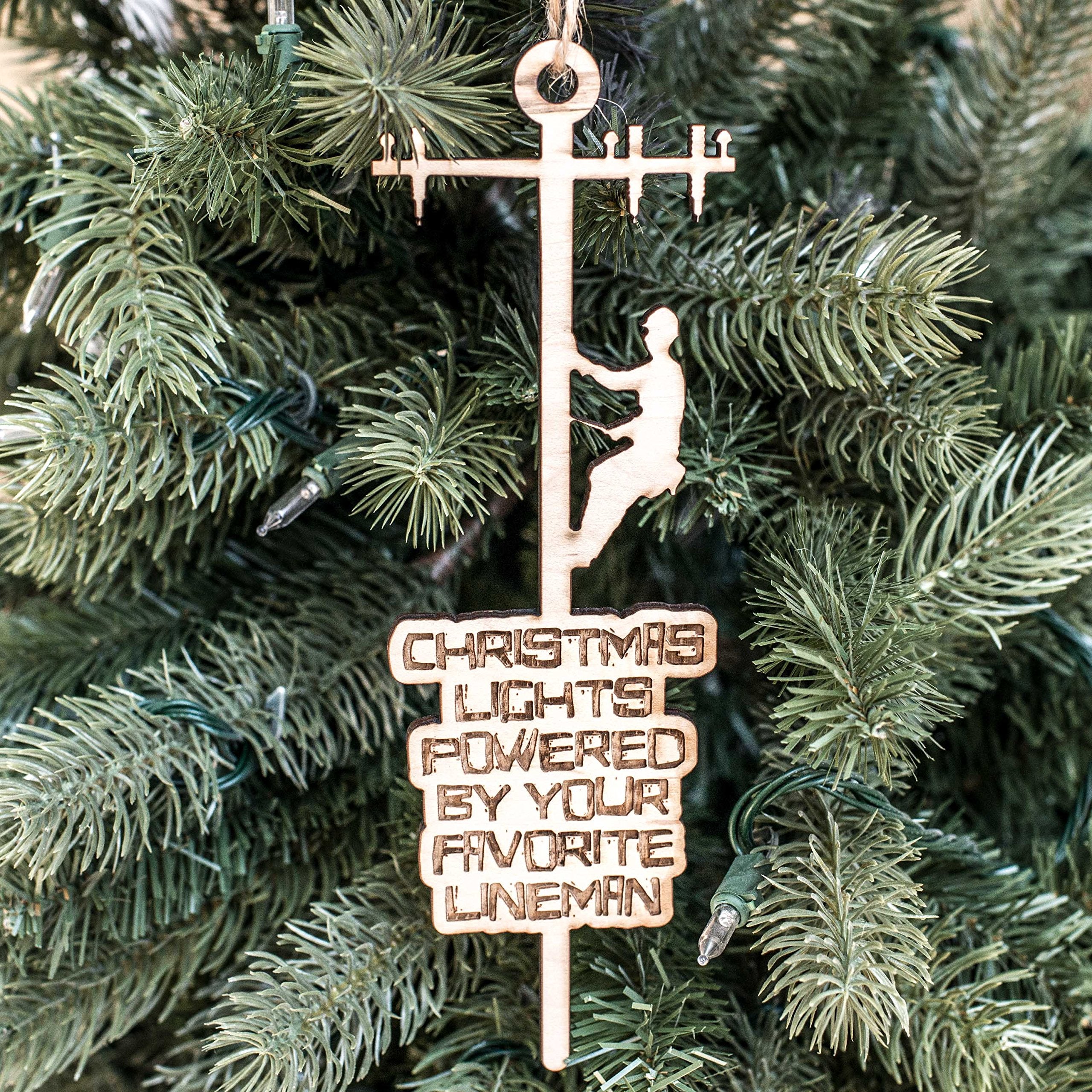 Lineman themed ornament crafted in Texas