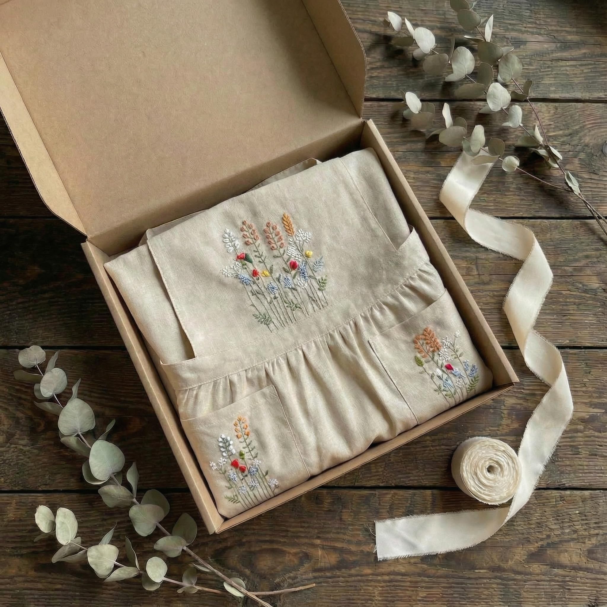 Natural fabric linen apron for kitchen and garden