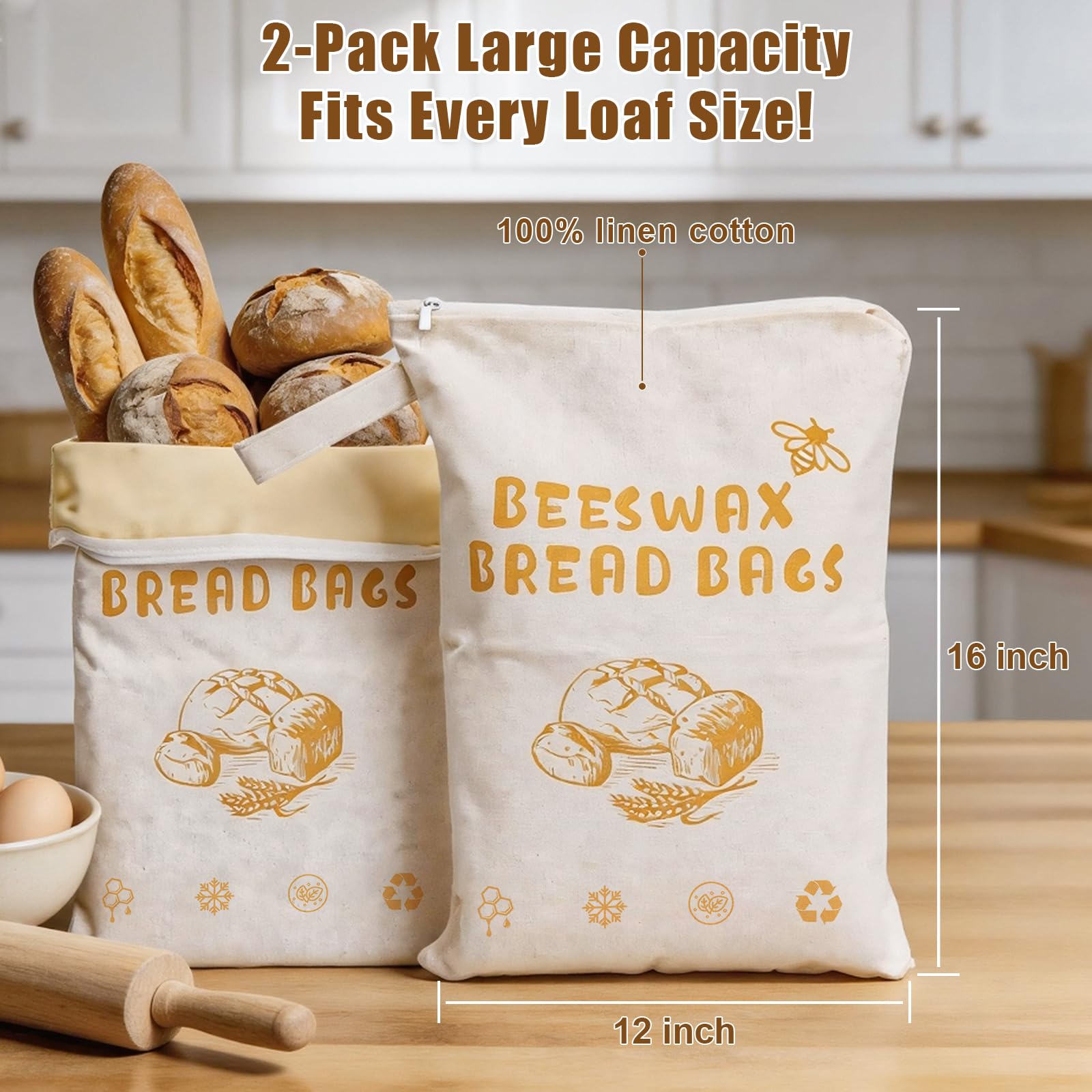 Linen cotton exterior beeswax bread bag Nisuez