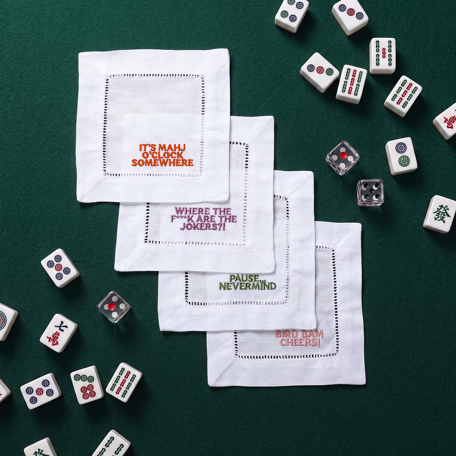 4 pack mahjong cocktail napkins for parties Chicplaid