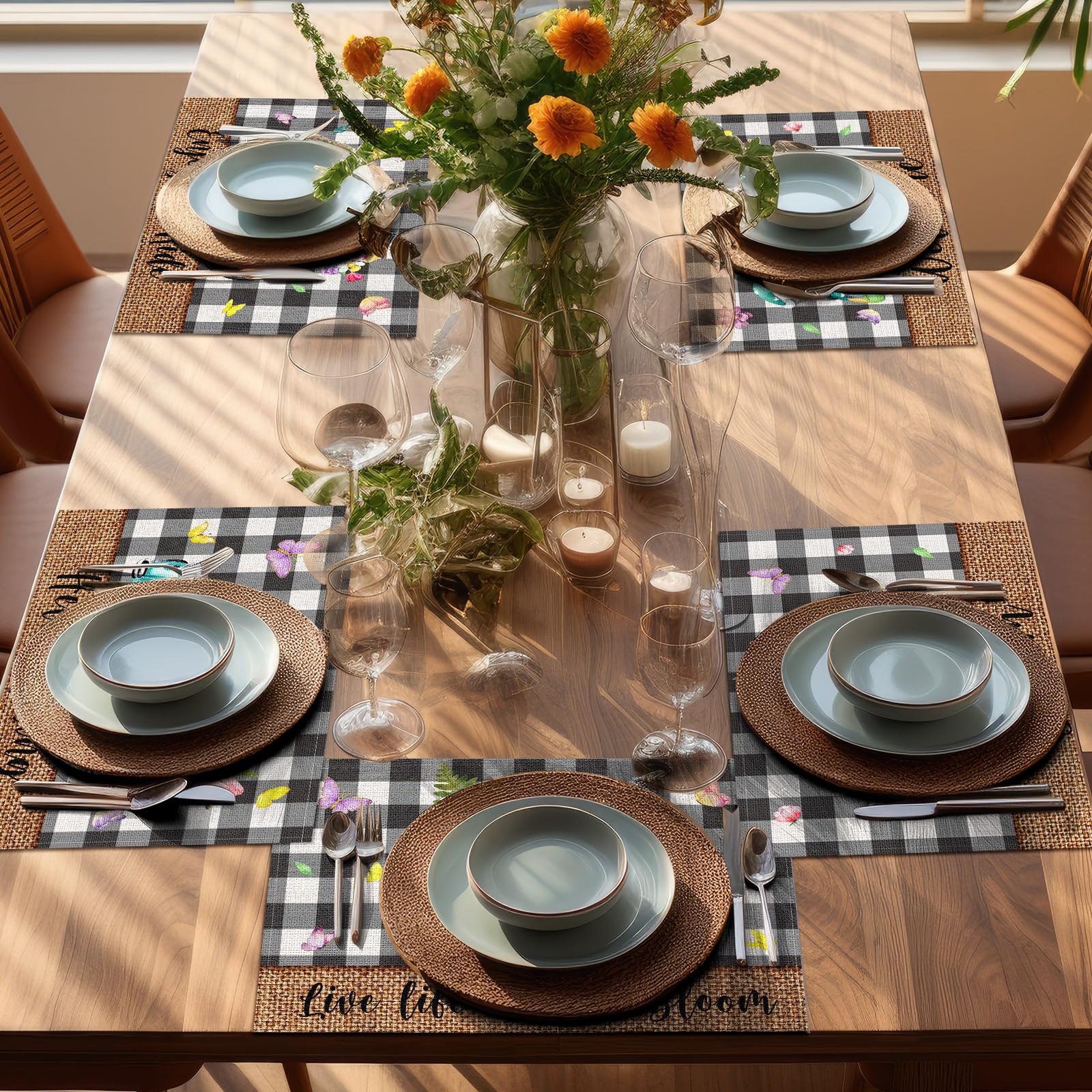 Spring themed placemats with Hello Spring slogans