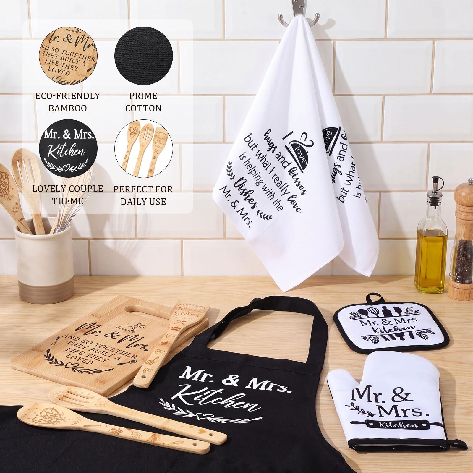 Spoons included with Mr Mrs kitchen gift set size 30 cm
