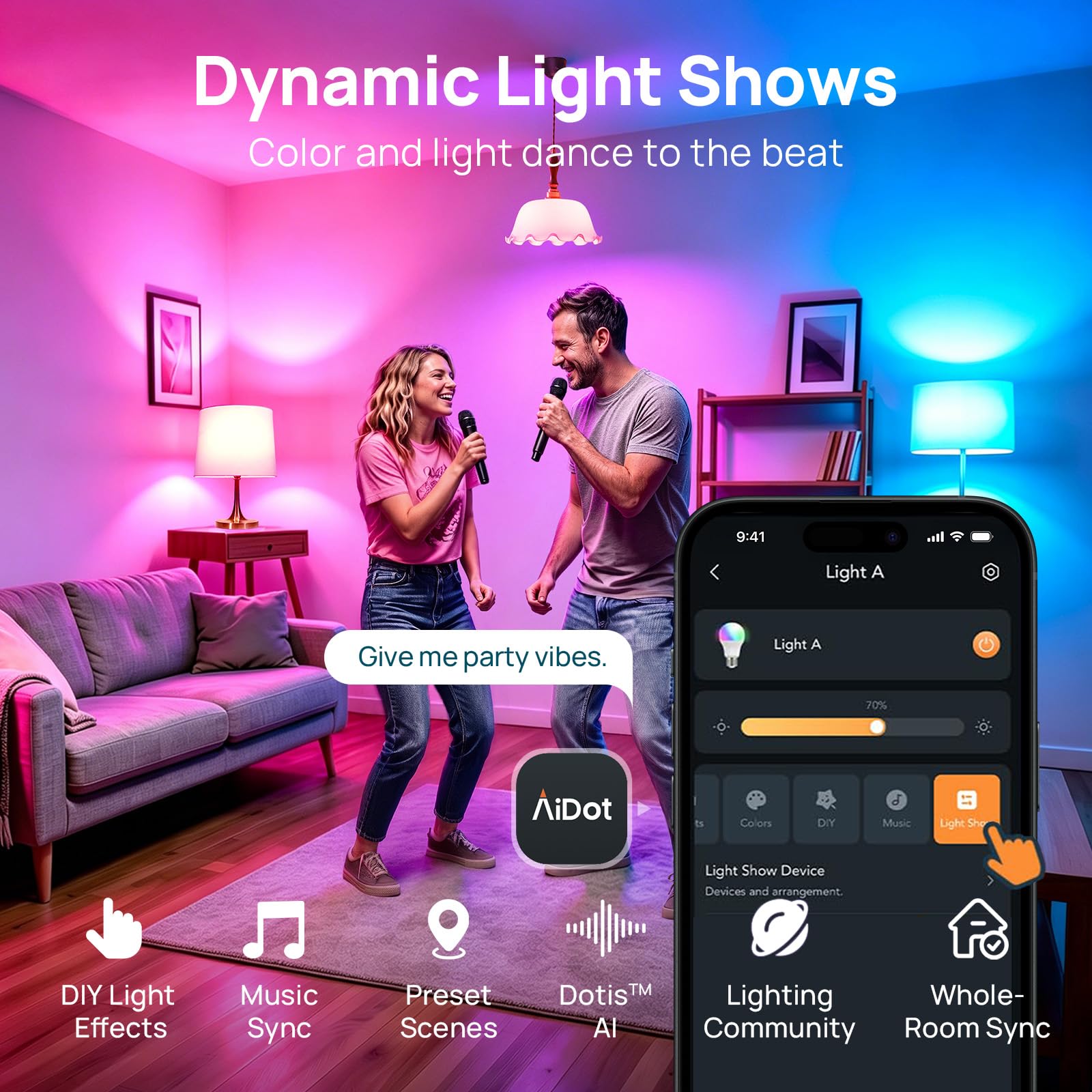 Music sync lighting using Linkind AiDot app