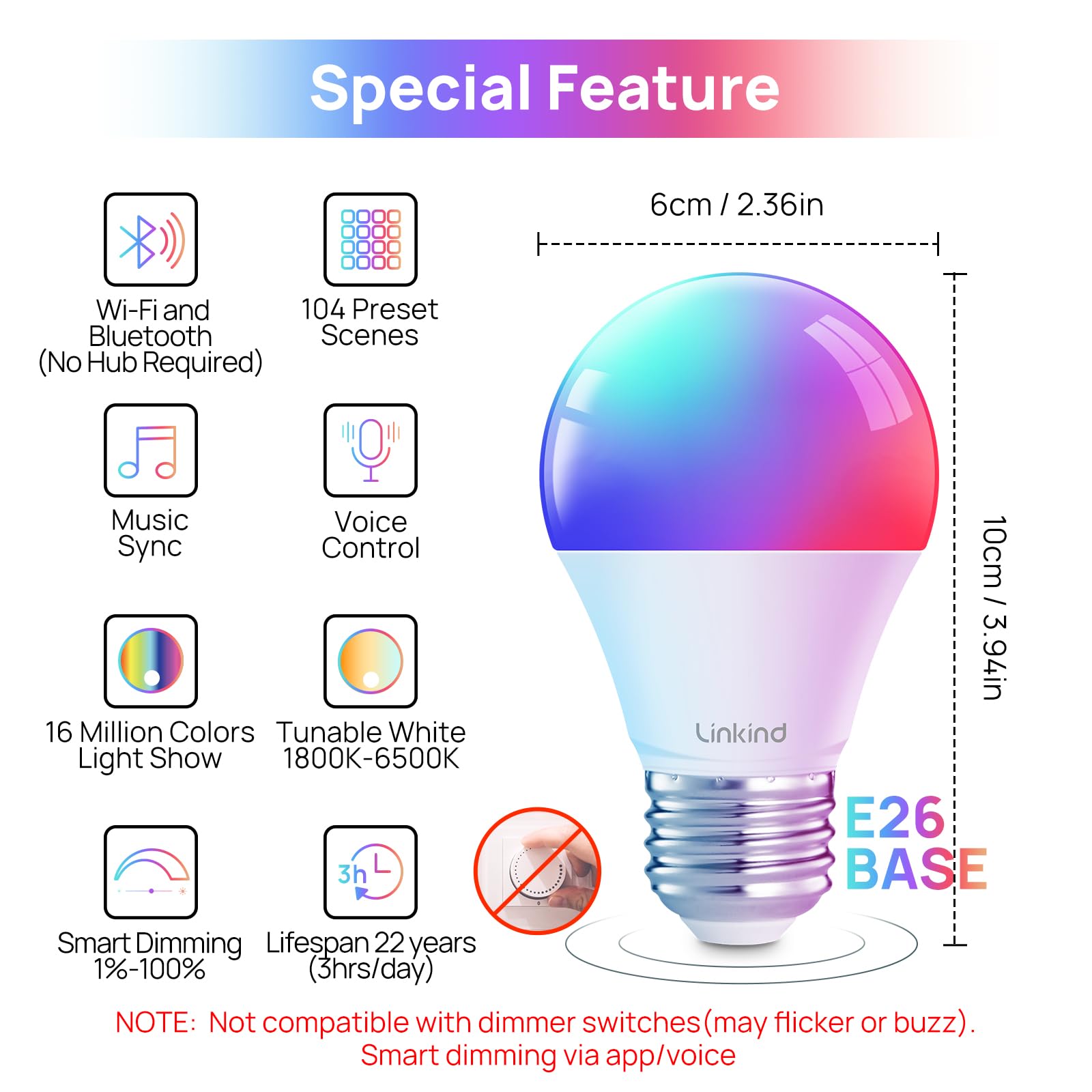 Linkind smart light bulbs controlled via AiDot app